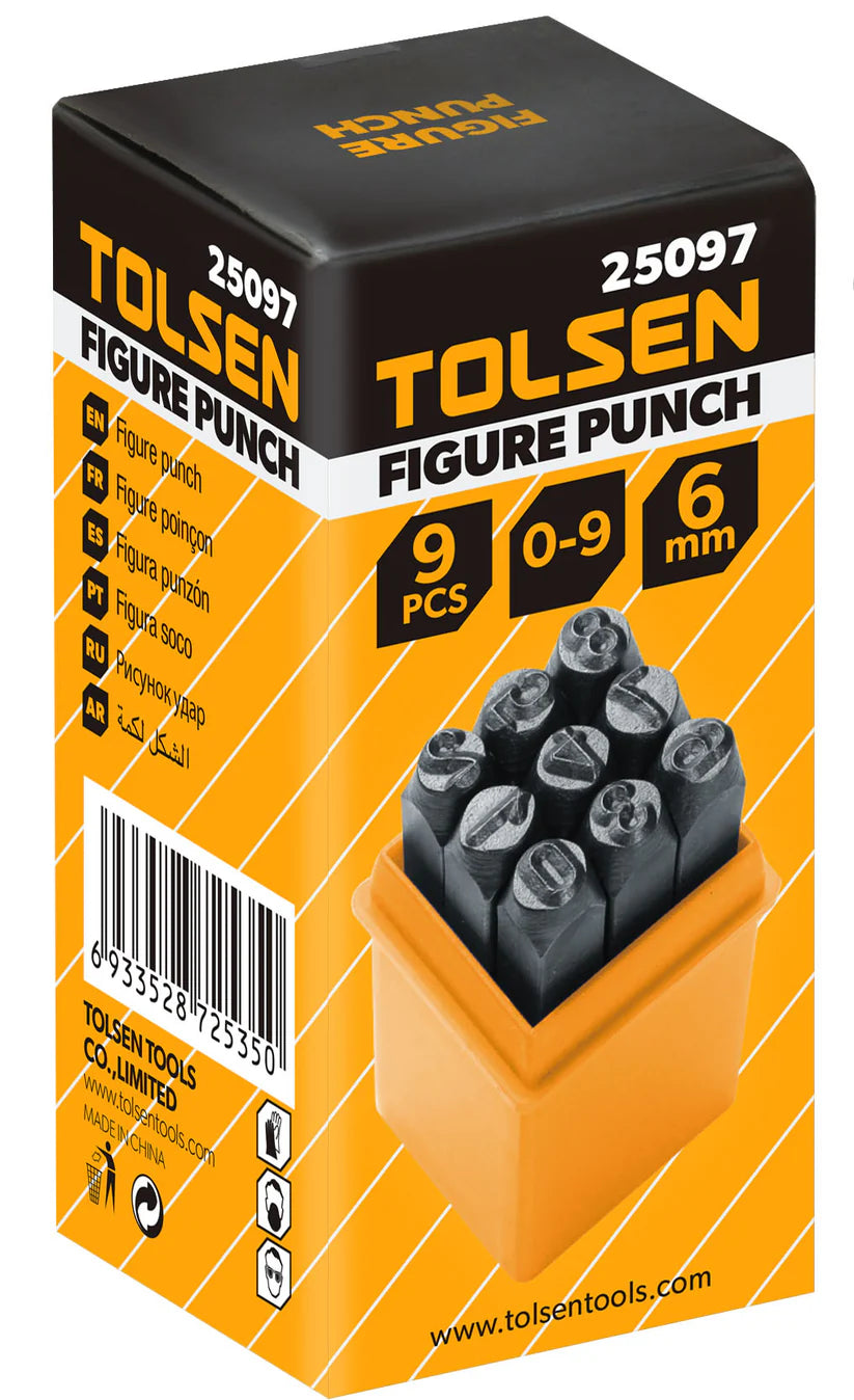 JUEGO DE PUNZONES 9PCS 6MM, TOLSEN - 25097