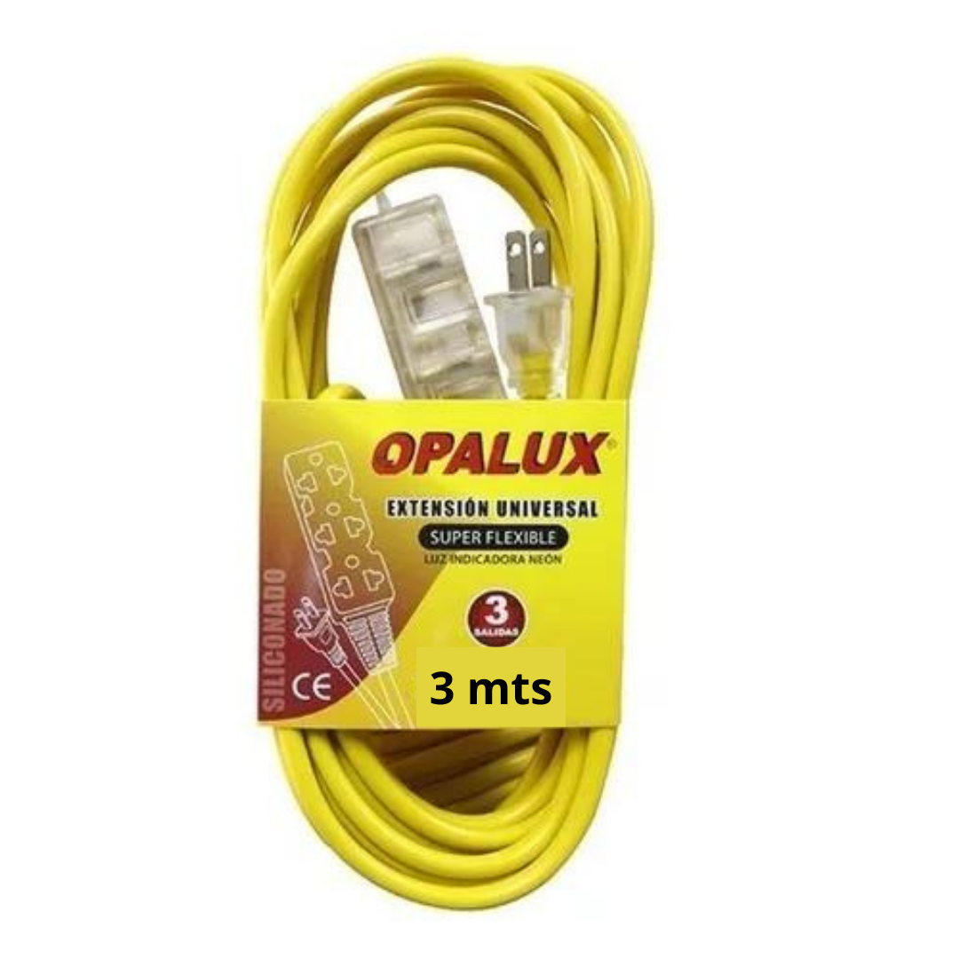 Extension De Toma Corrientes Con 3 Tomas, 3 Metros Opalux OP-FL1203