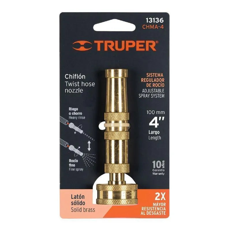 Chiflón 4" de latón maquinado para manguera, Truper - 13136