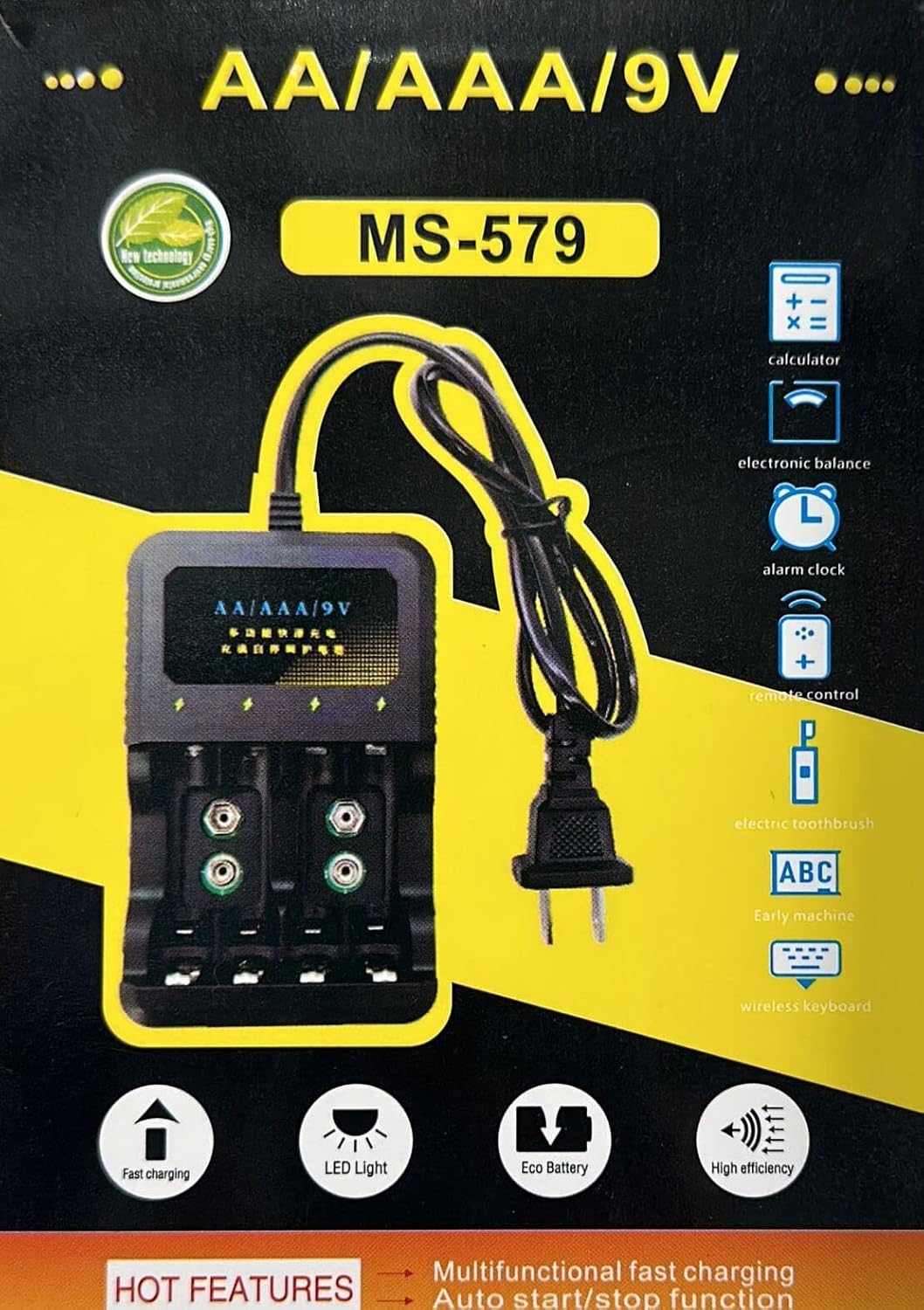 Cargador de Pilas y Bateria Portátil AA/AAA/9V con Pantalla MS-579