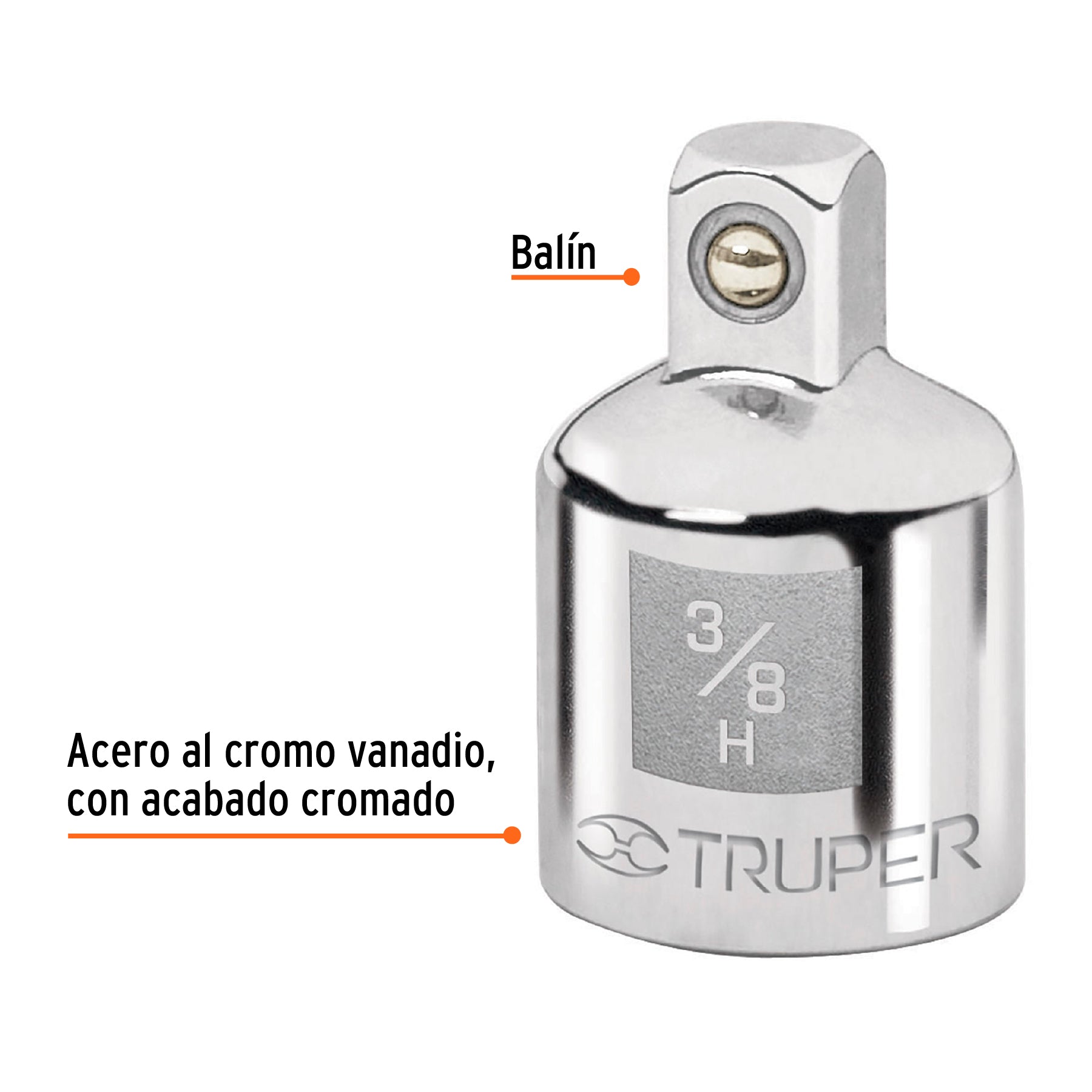 Adaptador para matraca de cuadro 3/8" a cuadro 1/4", Truper - 13423