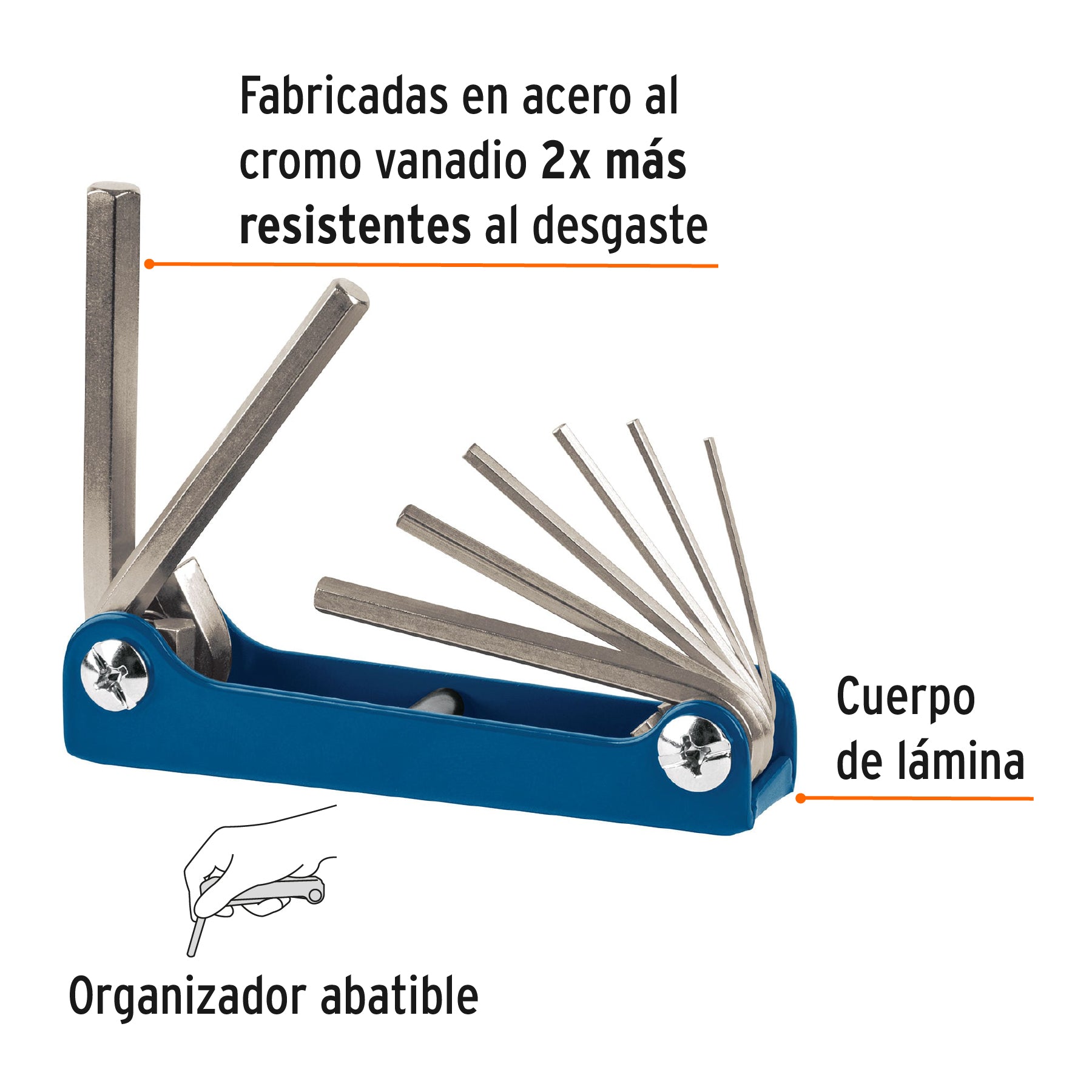 Juego de 8 llaves allen mm tipo navaja, cuerpo de lámina, Truper - 15555