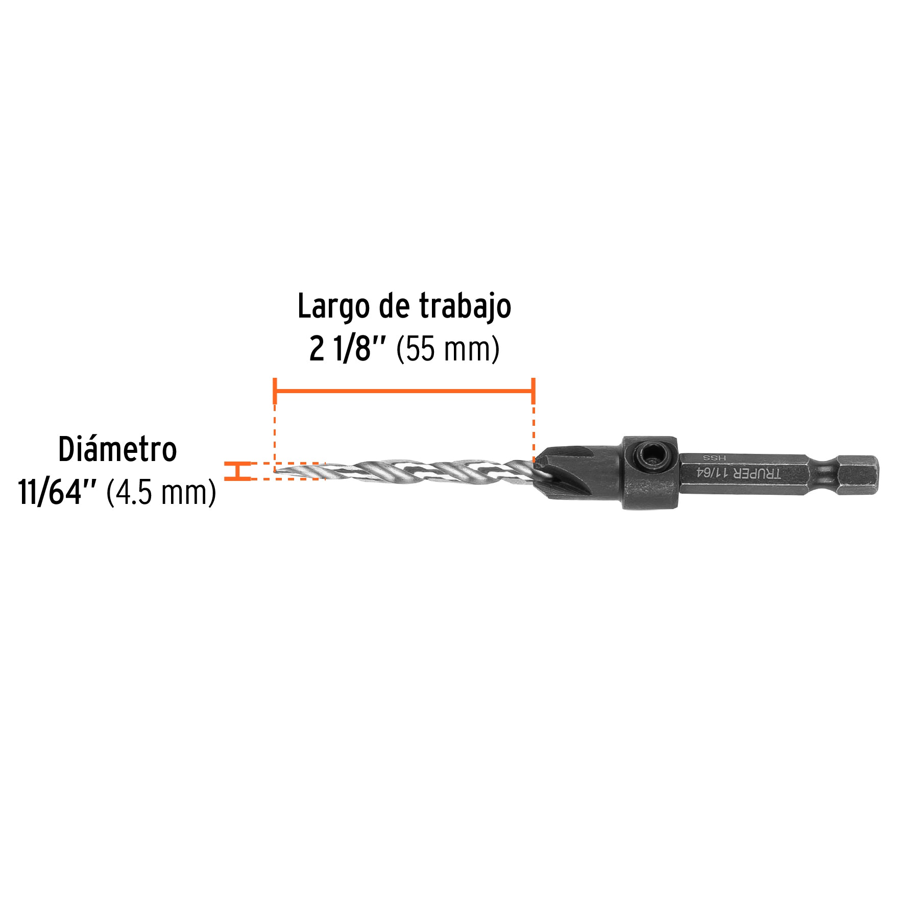 Broca avellanadora #8 para madera, 11/64", Truper - 102376
