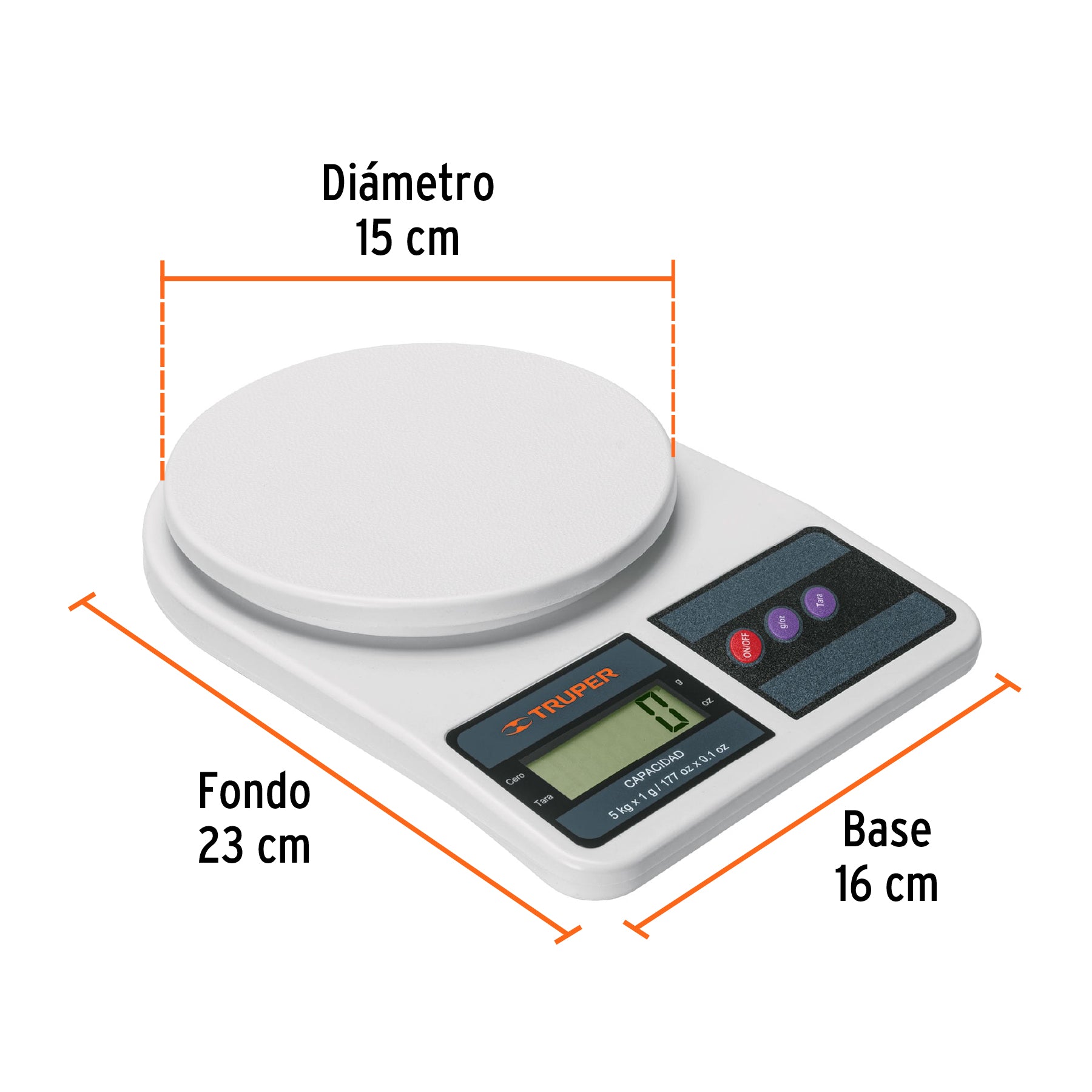 Balanza digital para cocina, capacidad 5 kg, Truper - 15161