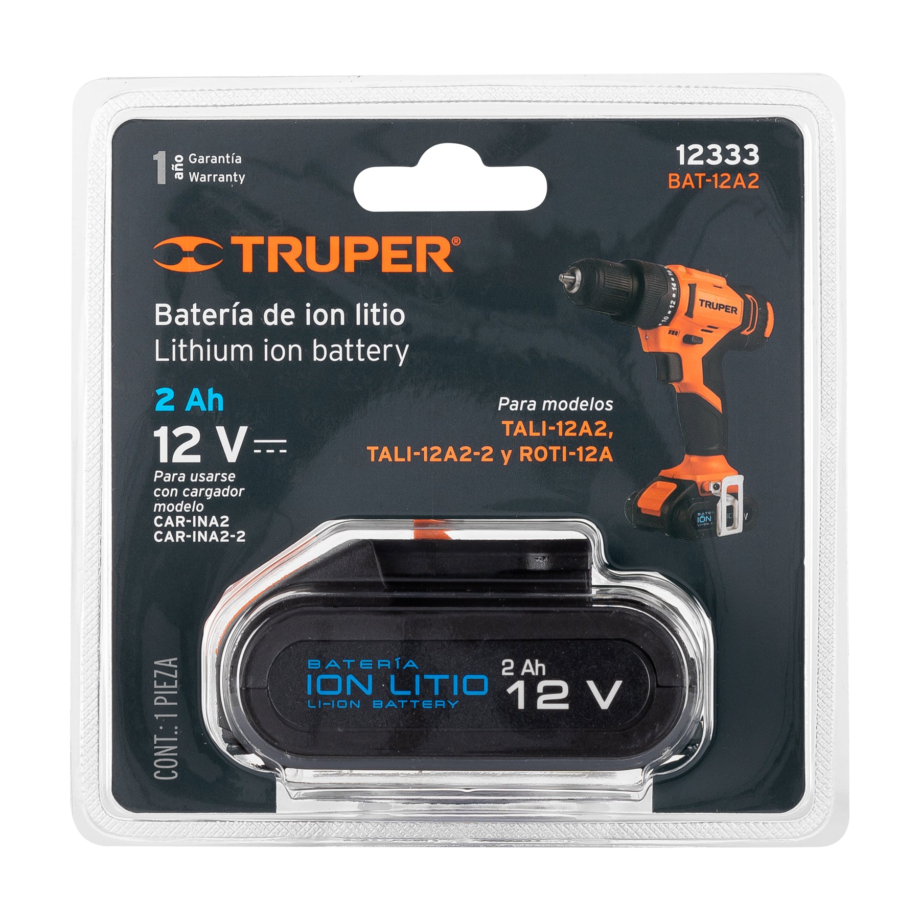 Batería ion litio 12 V para taladro TALI-12A2-2, Truper - 12333