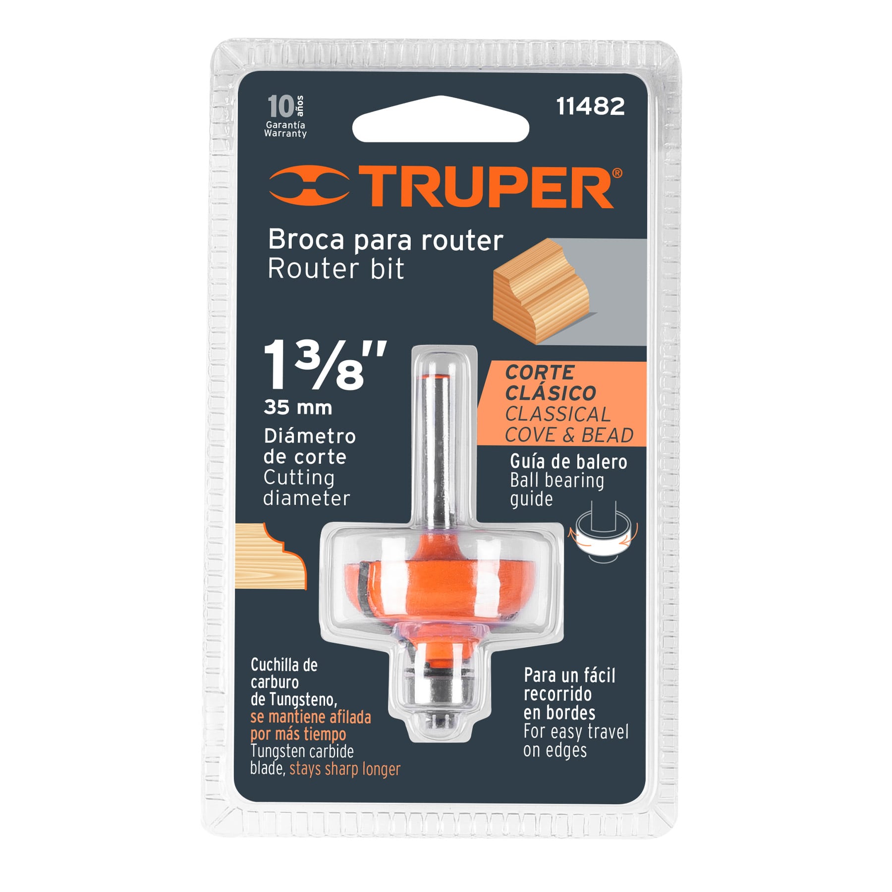 Fresa clásica 1-3/8" con rodaje, Truper - 11482