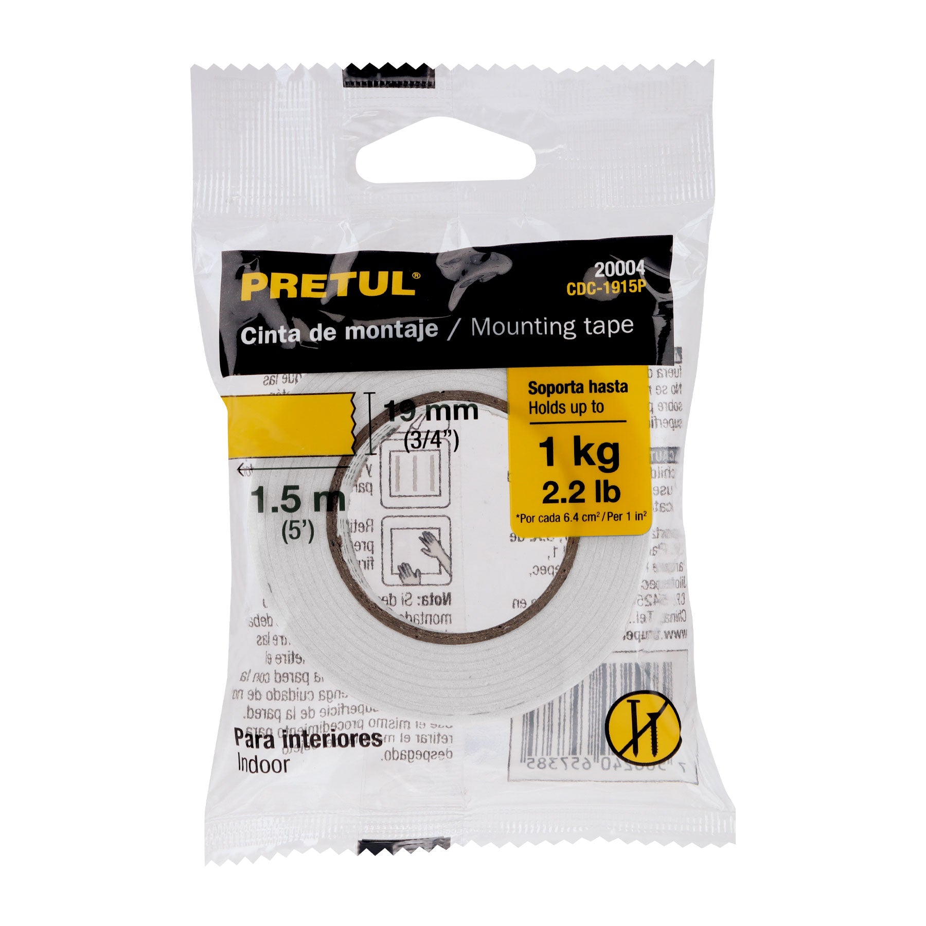 Cinta Doble Contacto de 19mm x 1.5 m Pretul - 20004