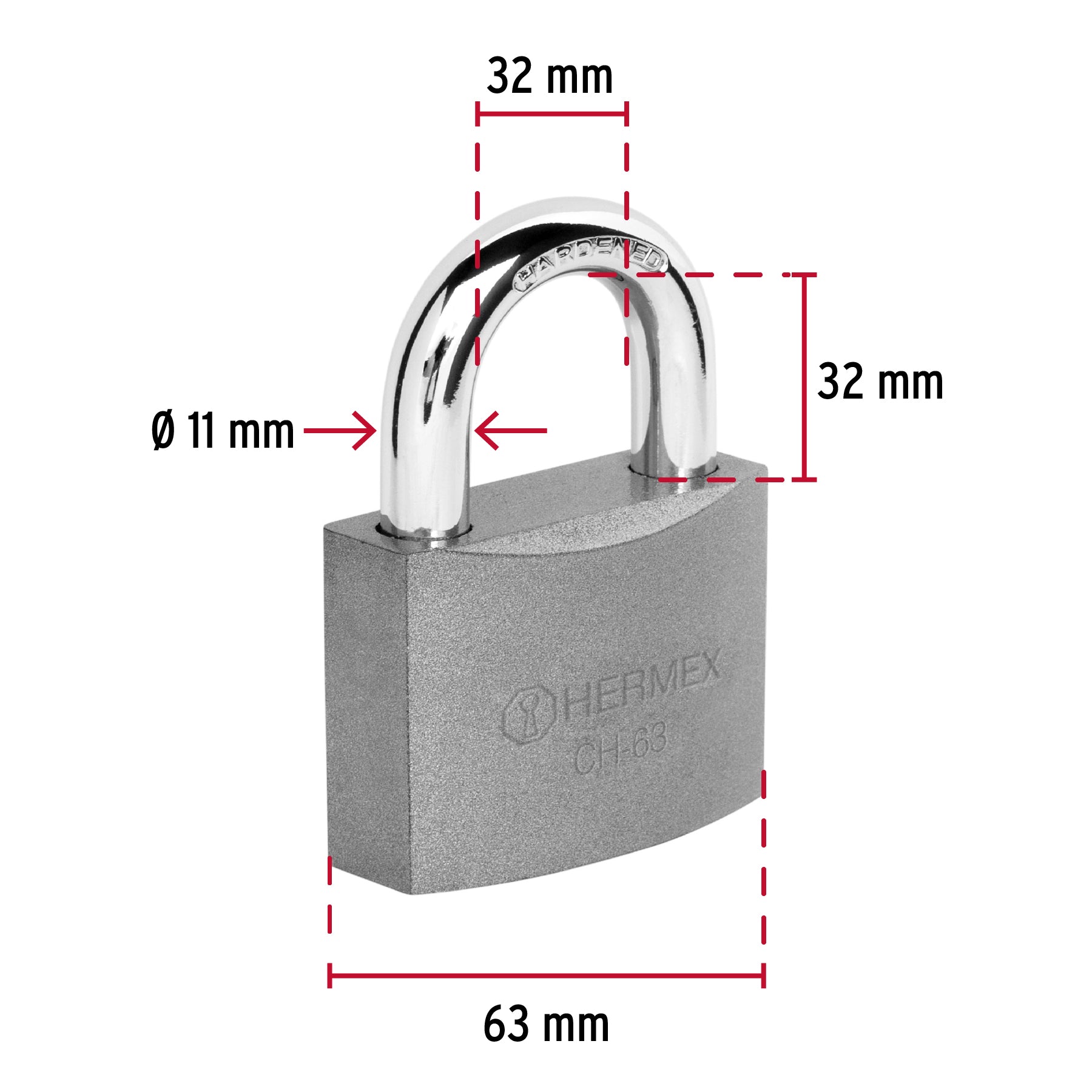 Candado de hierro 63 mm gancho corto en caja Hermex - 43801
