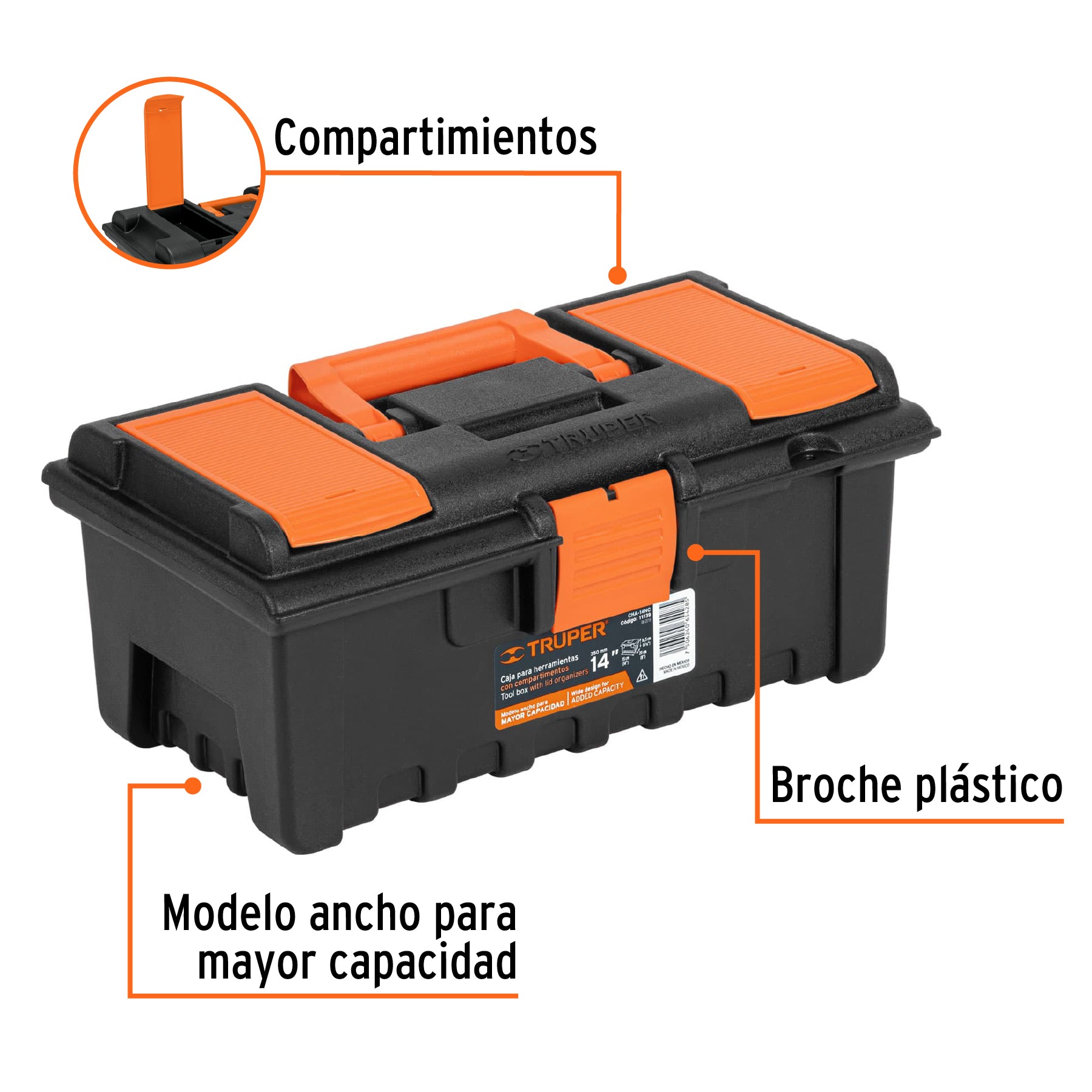 Caja para herramienta de 14" con compartimentos, Truper - 11139