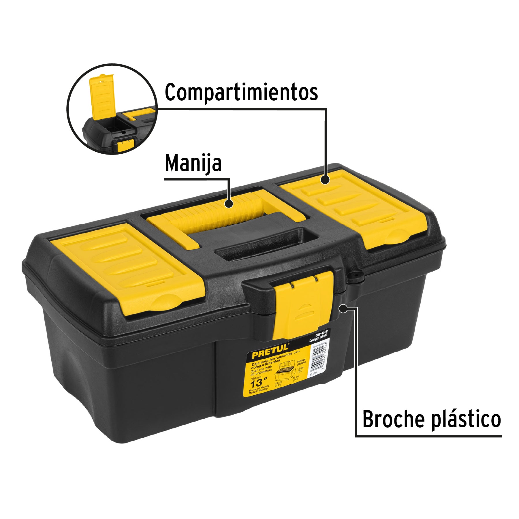 Caja para herramienta de 13" con compartimentos, Pretul - 20602