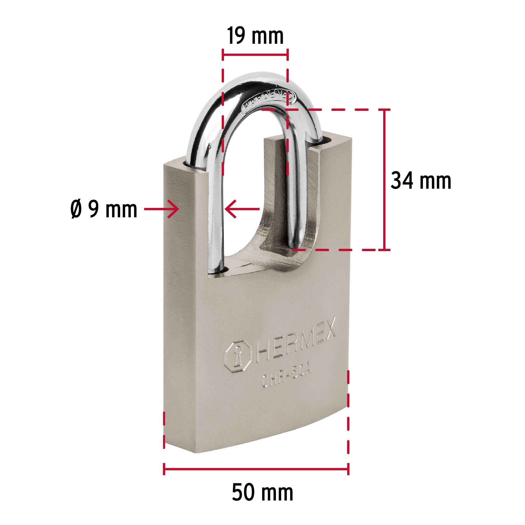 Candado de hierro 50 mm con coraza, llave anti-ganzúa Hermex - 43313