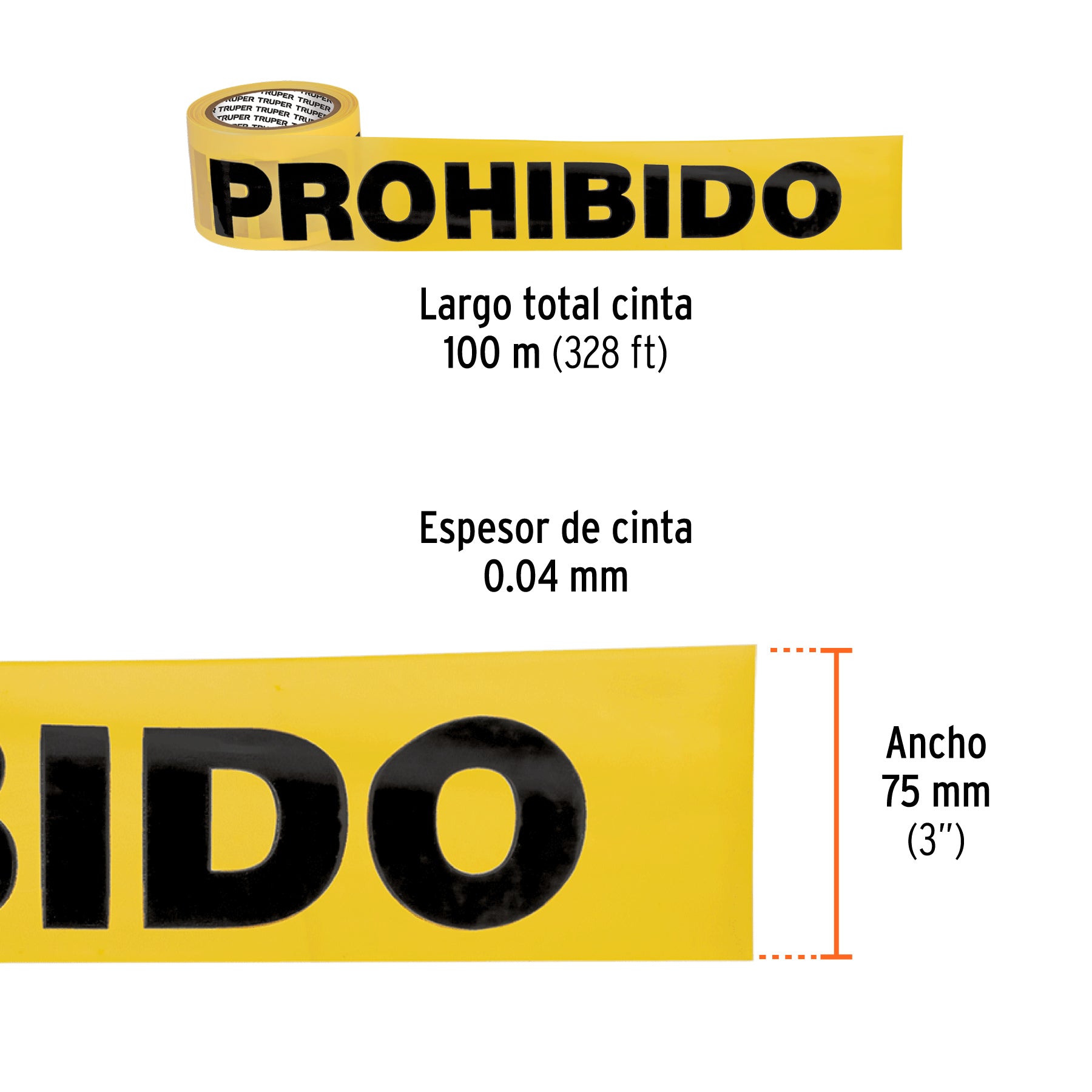 Rollo de 100 m de cinta delimitadora "Prohibido", Truper - 13995