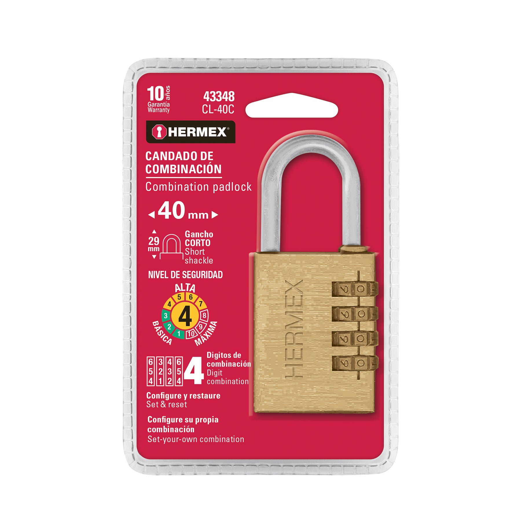 Candado de combinación 40 mm cuerpo de latón Hermex - 43348