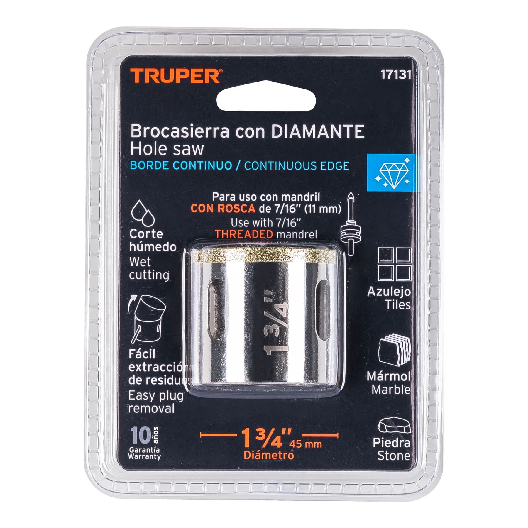 Brocasierra con diamante 1-3/4" borde continuo, Truper - 17131