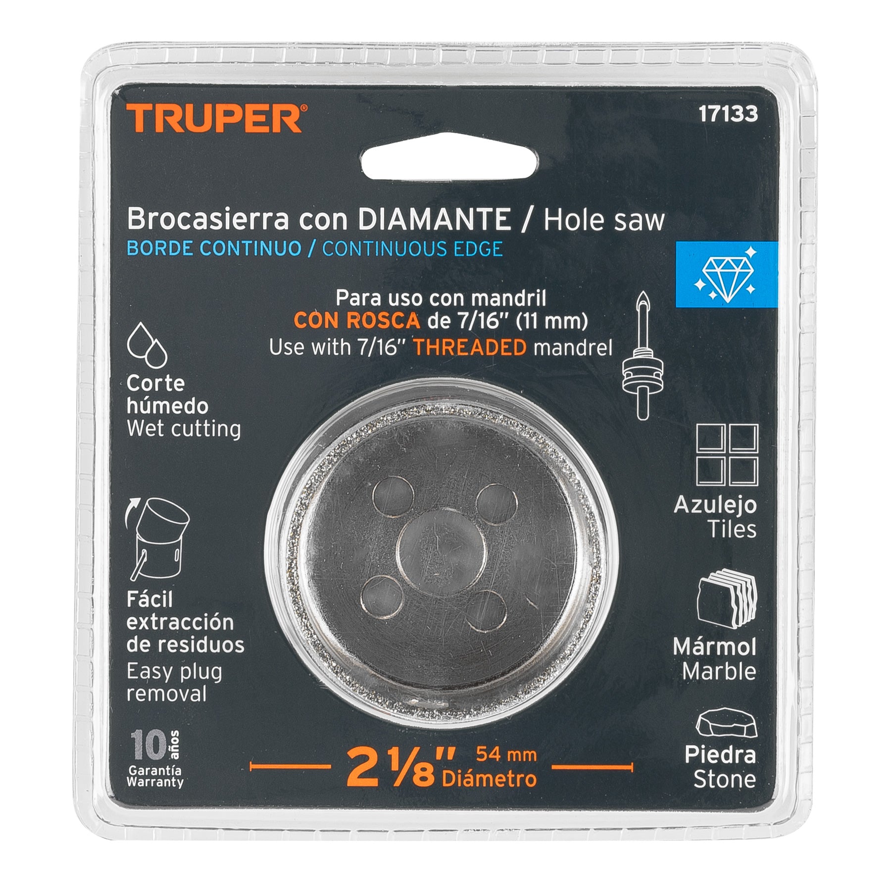 Brocasierra con diamante 2-1/8" borde continuo, Truper - 17133