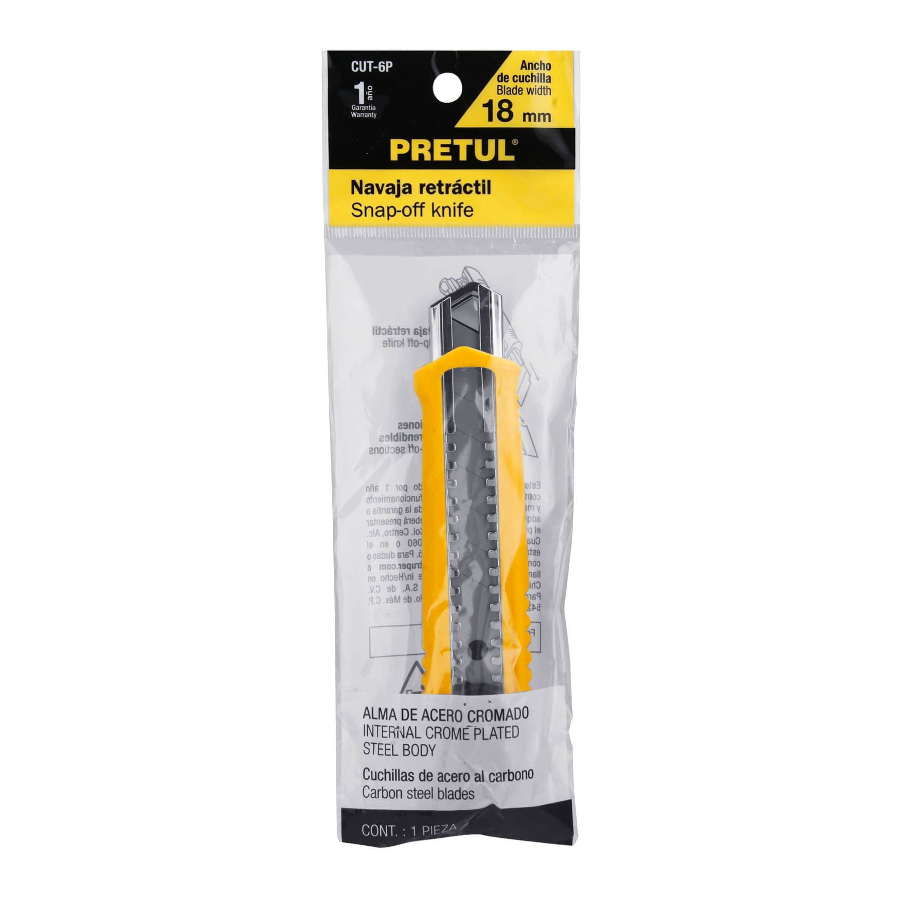 Cutter 18 mm plástico con alma metálica, Pretul - 22396