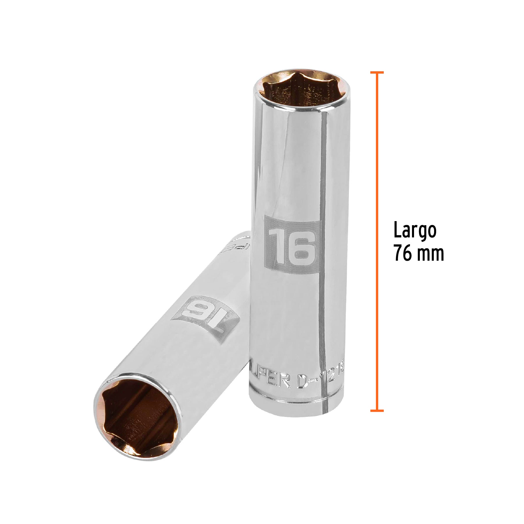 Dado largo de 16 mm, 6 puntas, cuadro 1/2", Truper - 13356