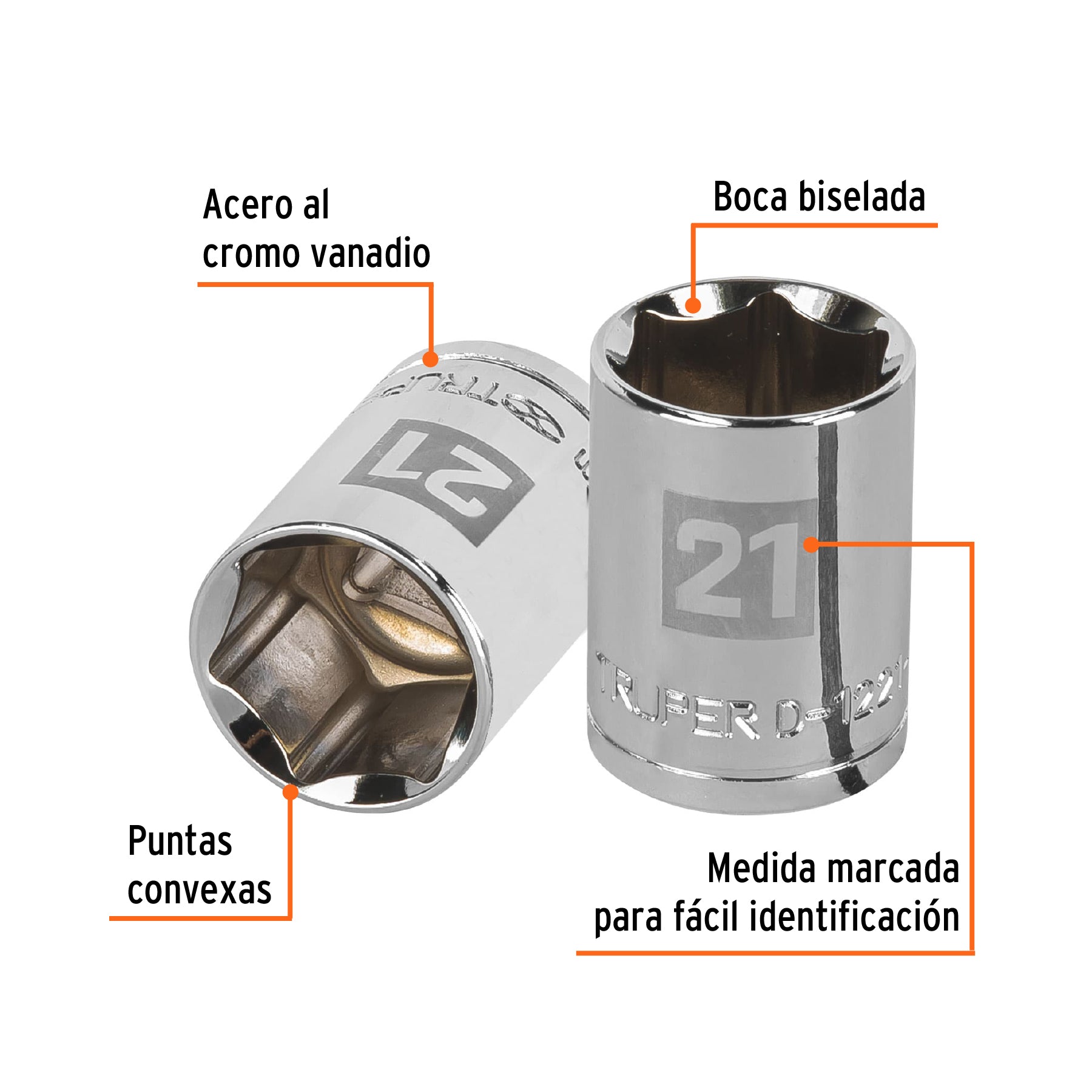 Dado hexagonal encastre 1/2" de 21 mm, Truper - 13271