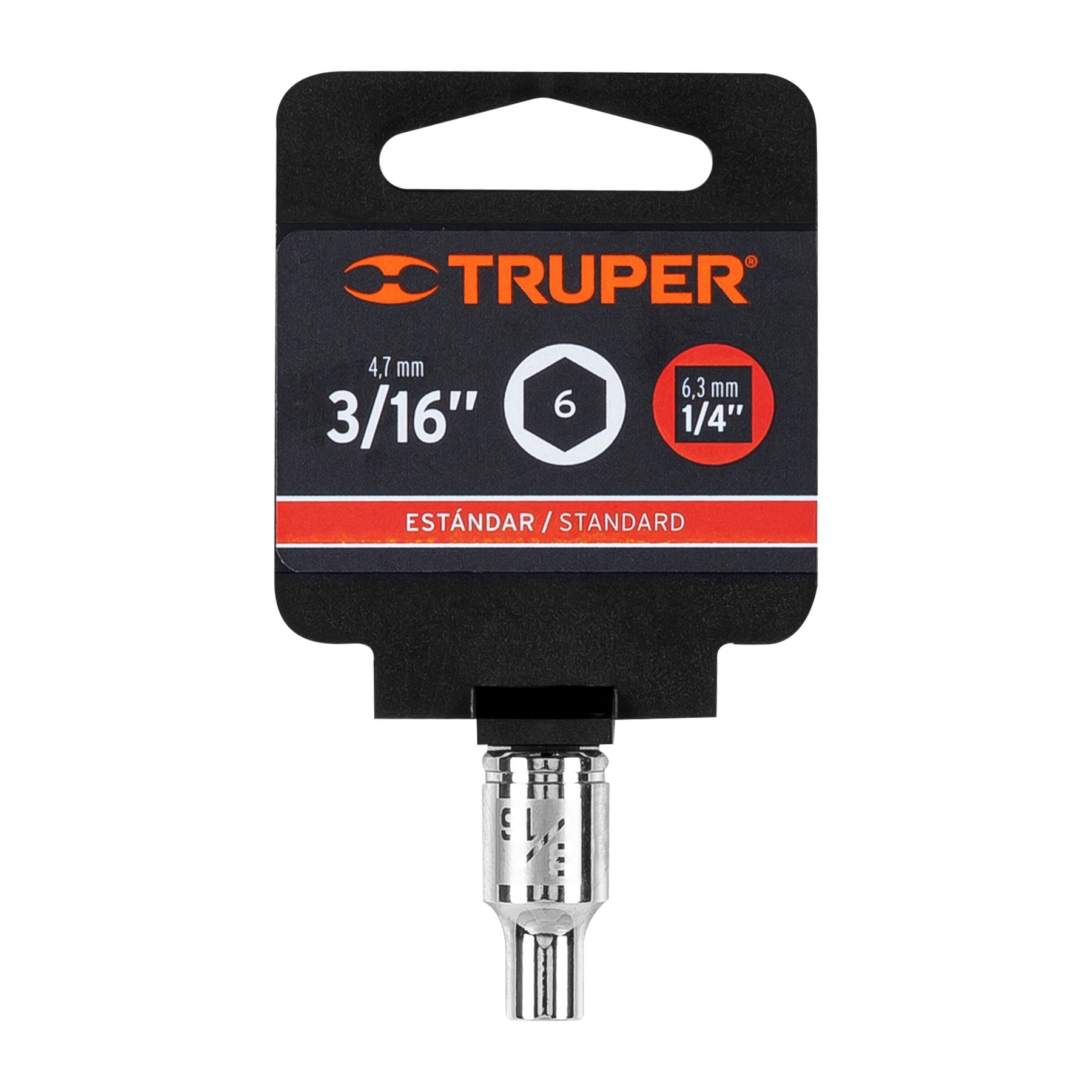 Dado cuadro 1/4" de 6 puntas de 3/16", Truper - 13154