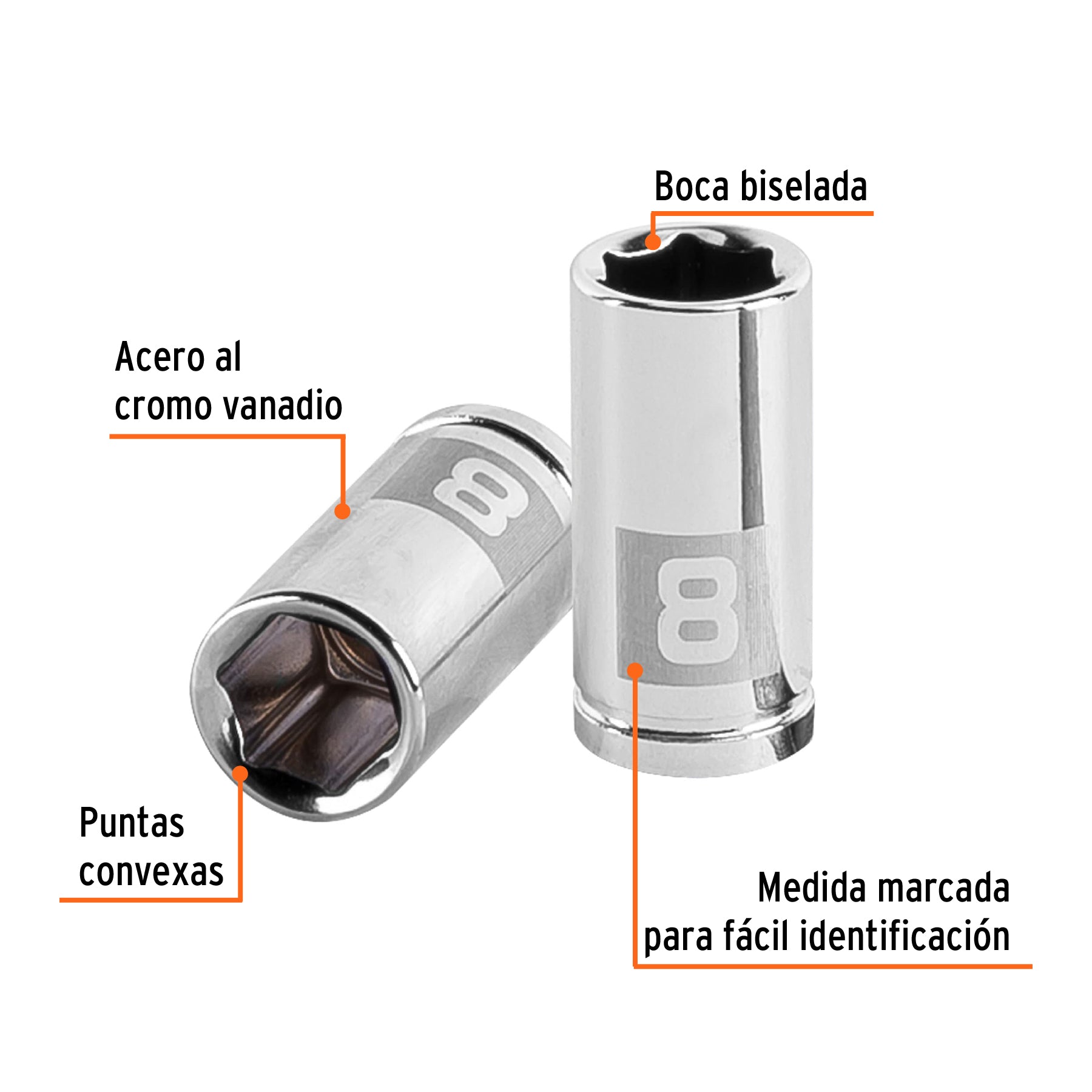 Dado hexagonal encastre 1/4" de 8 mm, Truper - 13170