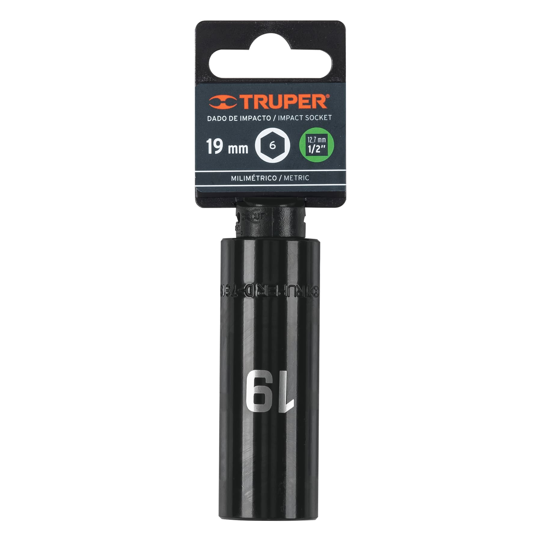 Dado largo cuadro 1/2" de impacto 6 puntas de 19 mm, Truper - 12431