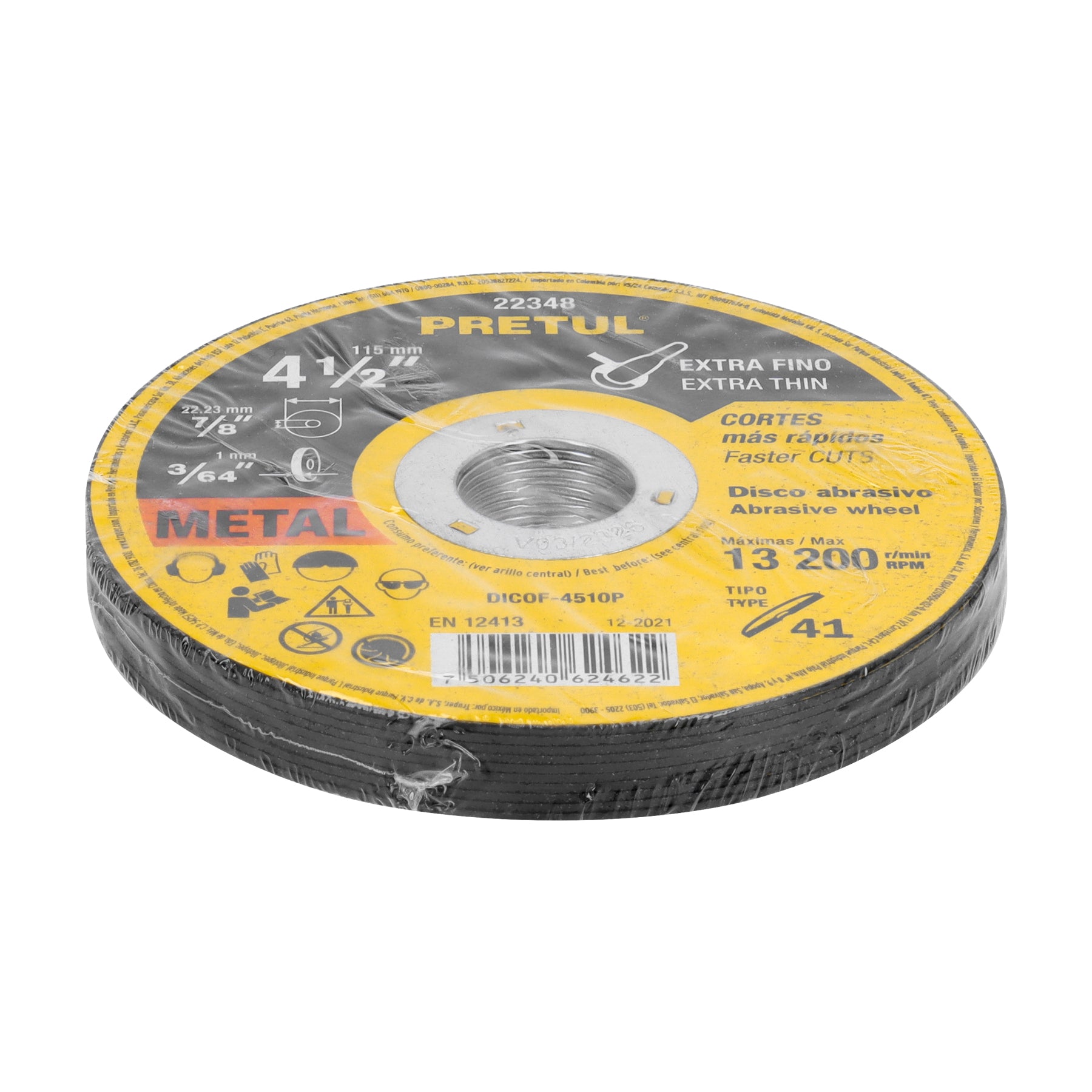 Disco Tipo 41 de 4-1/2" x 1 mm corte fino de metal, Pretul - 22348