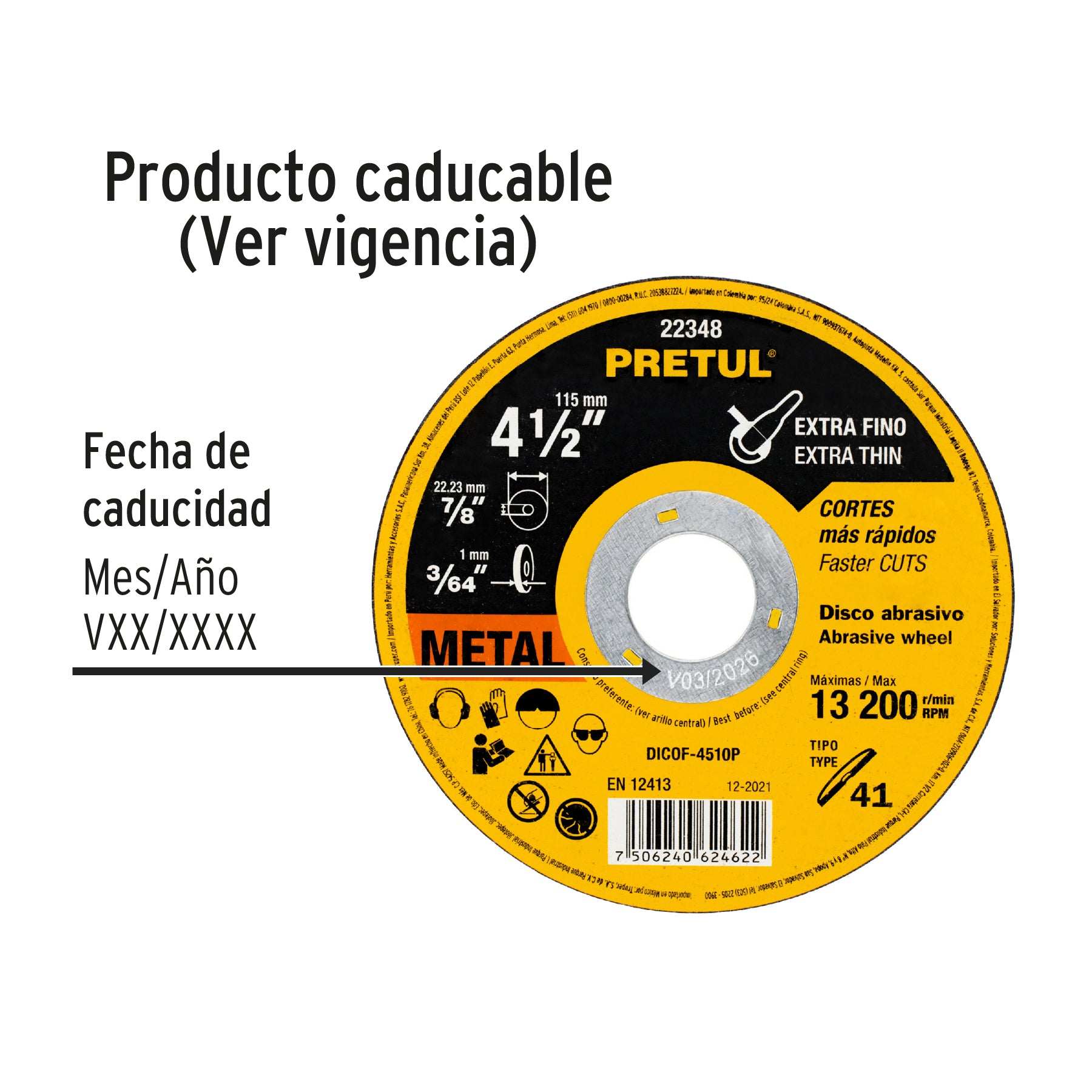 Disco Tipo 41 de 4-1/2" x 1 mm corte fino de metal, Pretul - 22348
