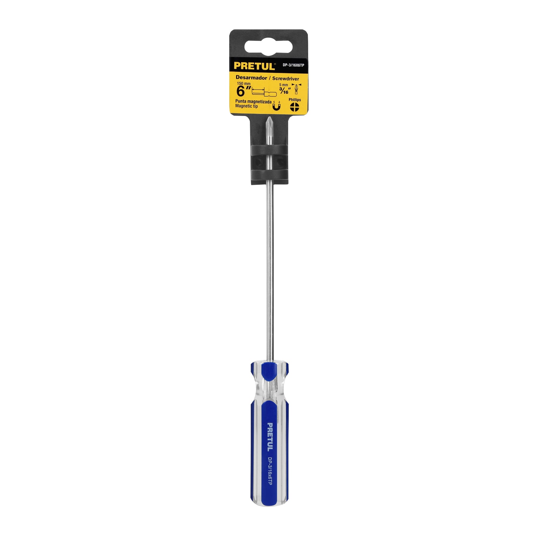 Desarmador de cruz 3/16 x 6" mango de PVC, Pretul - 21472