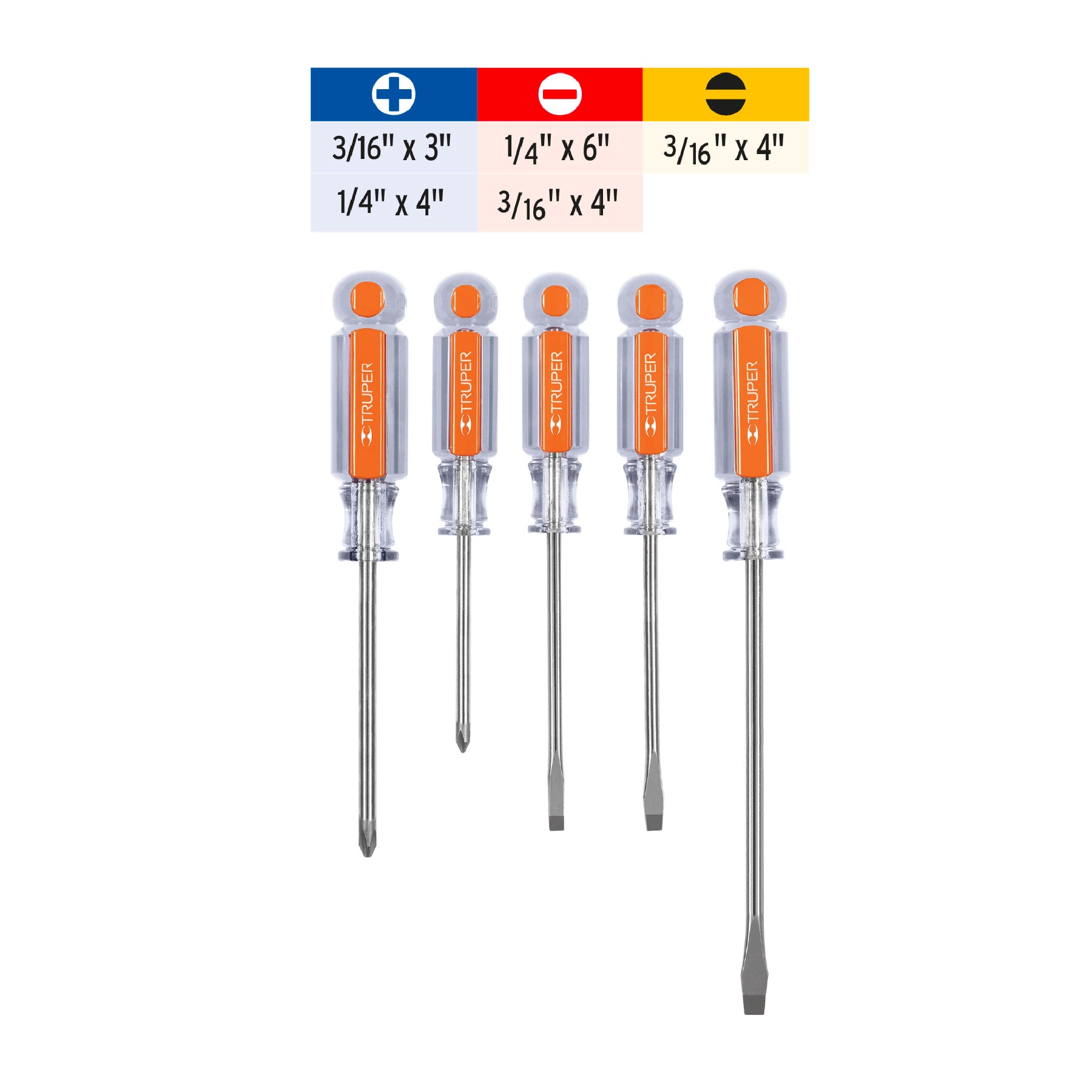 Juego de 5 desarmadores mangos de acetato, Truper 14137
