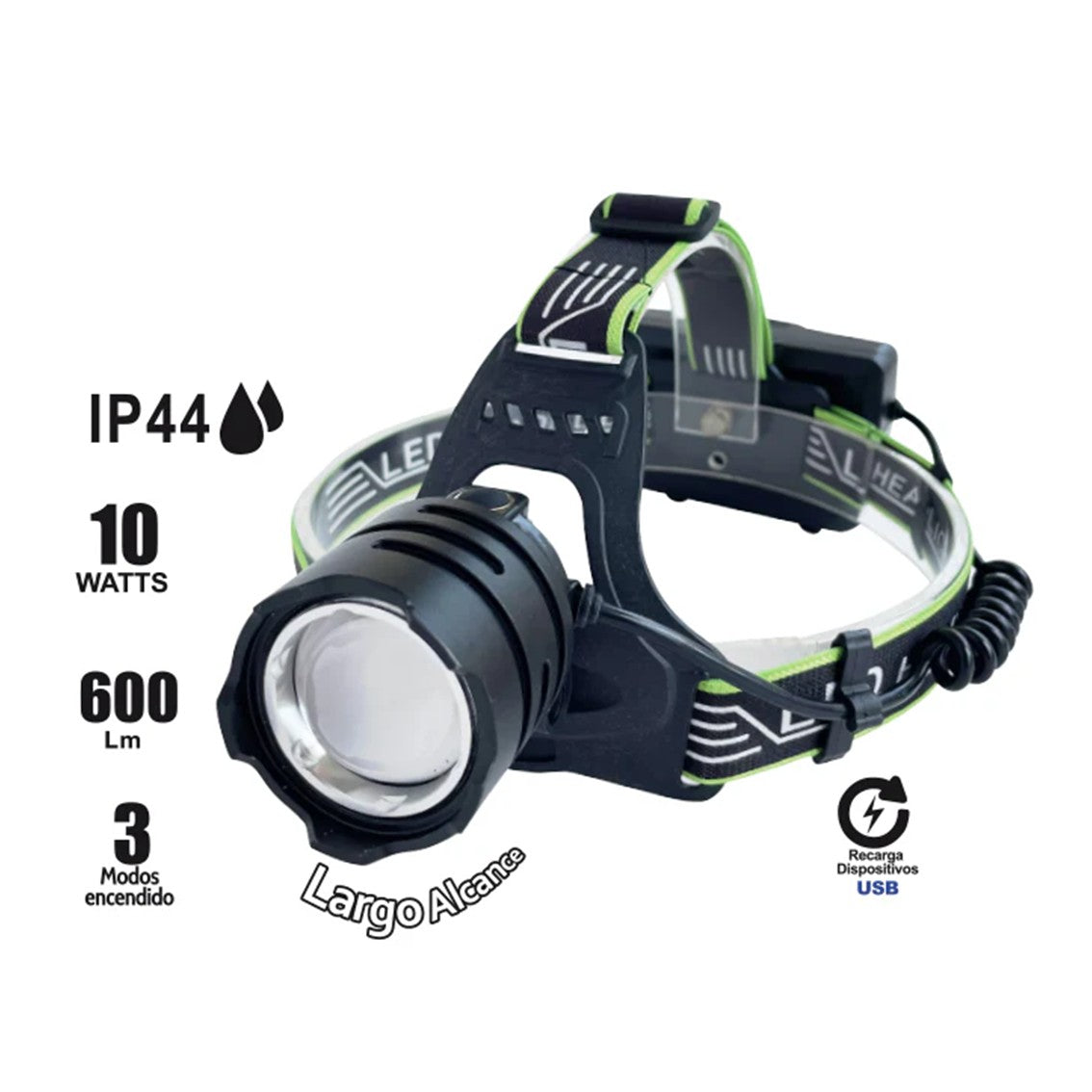 Linterna frontal recargable opalux OP-3404 10w, 600lm