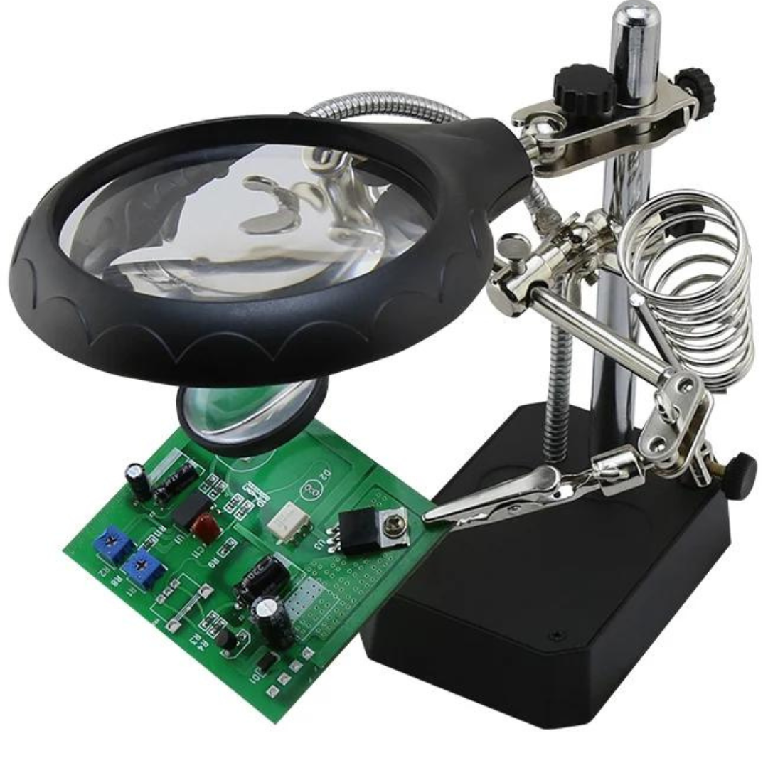 Soporte para Cautin con Lupa, Luz Led y Pinzas EDI-16129C