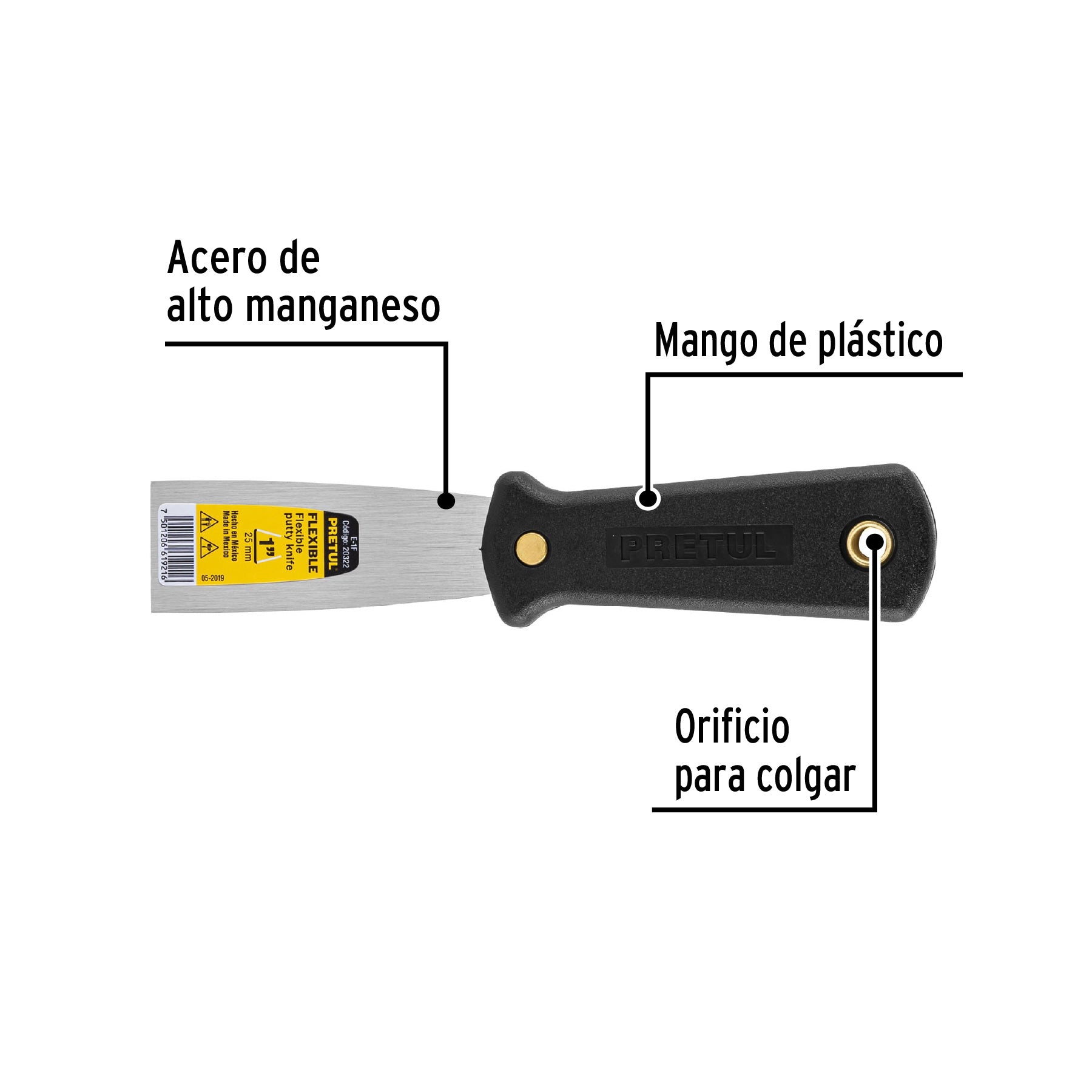 Espátula flexible 1" con mango de plástico, Pretul - 20322