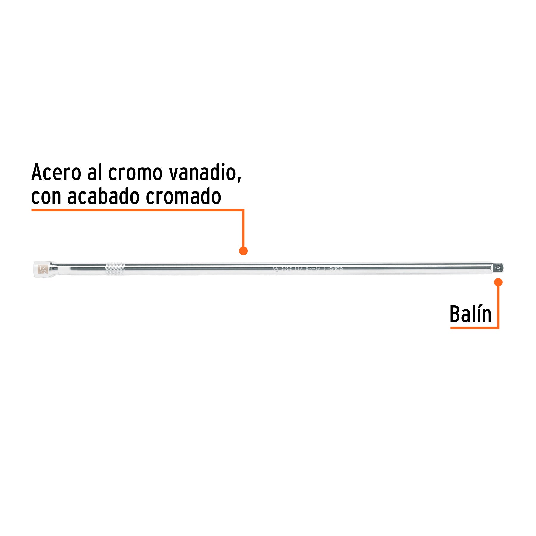 Extensión cuadro 1/2" para matraca, largo 24", Truper - 13920