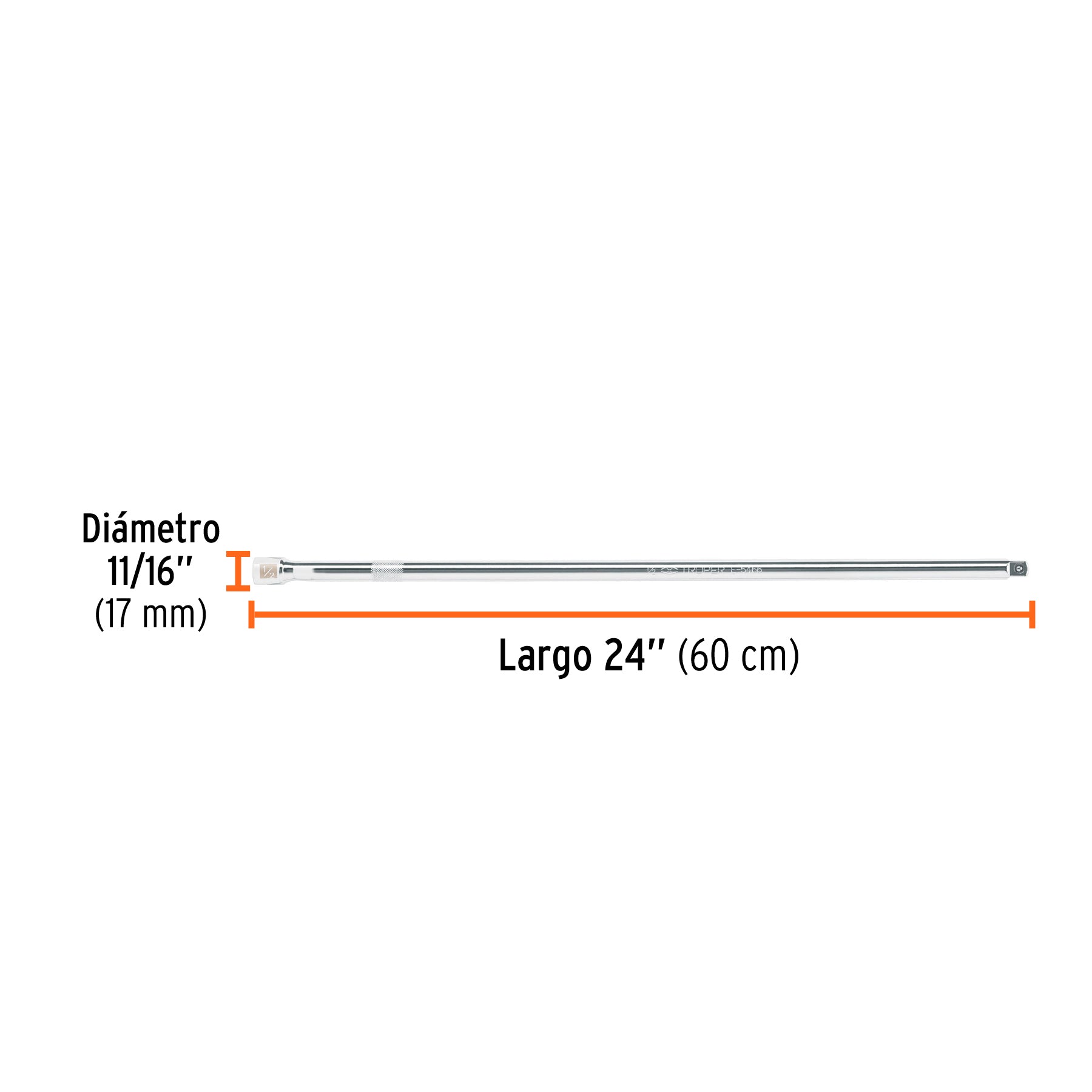 Extensión cuadro 1/2" para matraca, largo 24", Truper - 13920