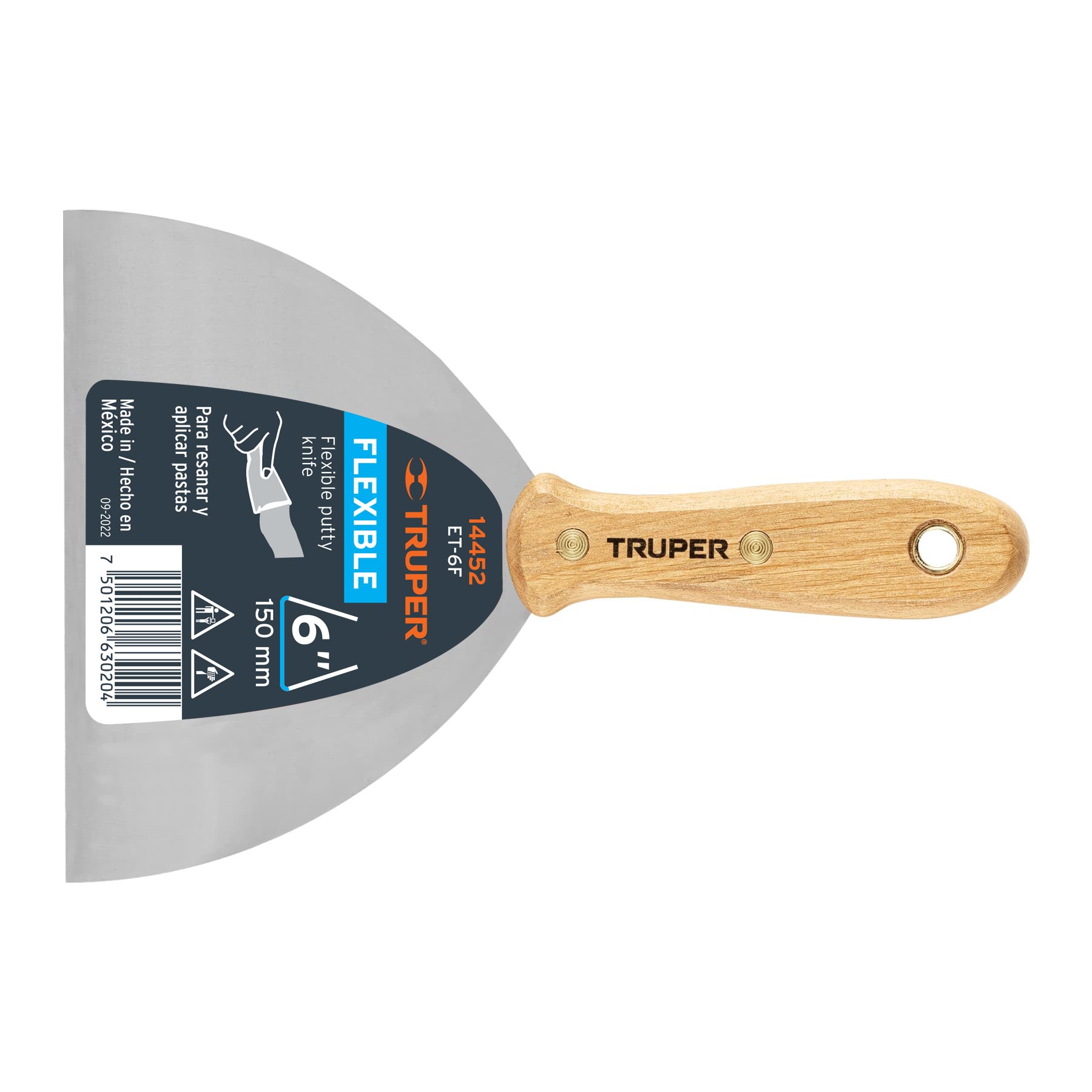 Espátula flexible 6" con mango de madera, Truper - 14452