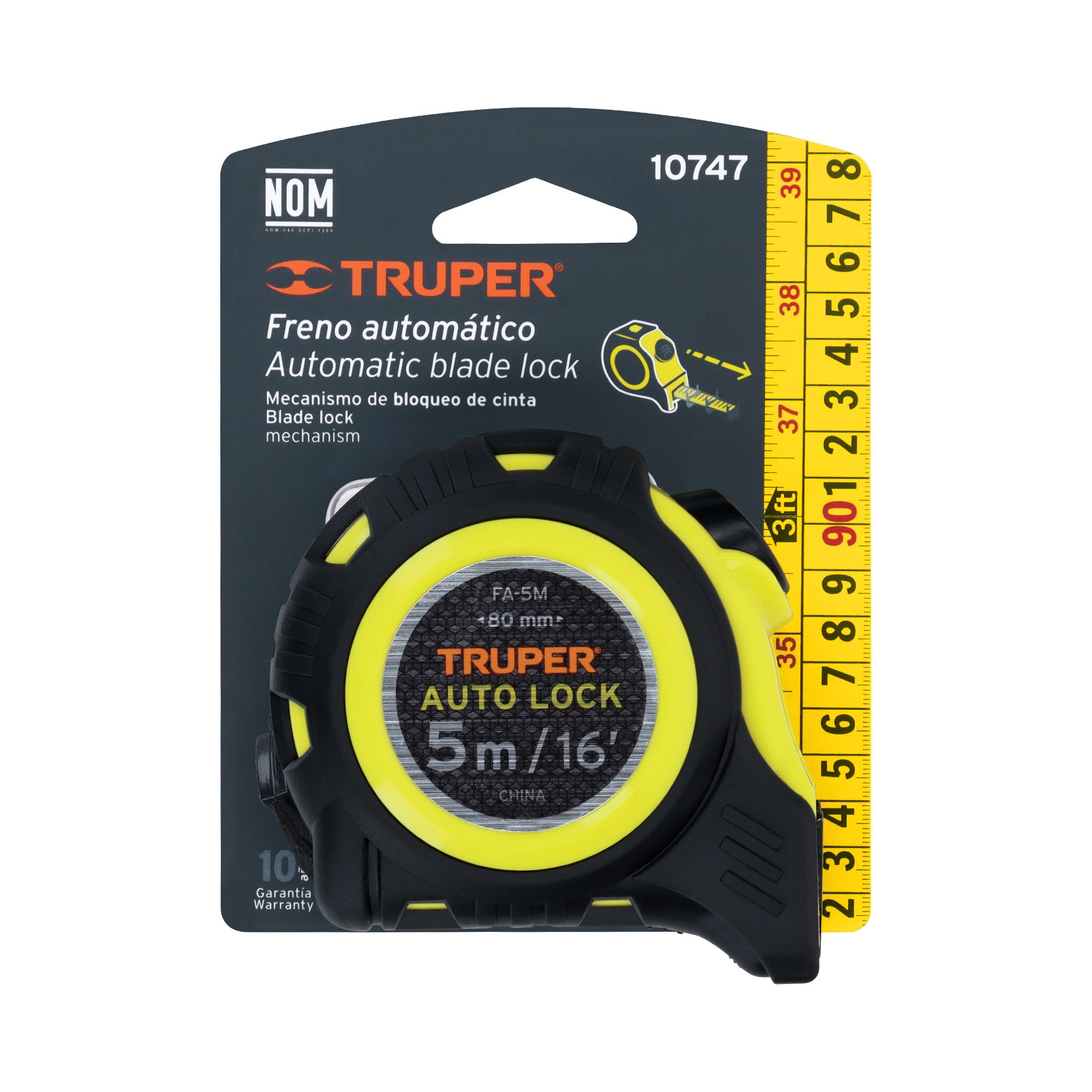 Wincha Auto-Lock contra impactos 5 m cinta 19 mm, Truper - 10747