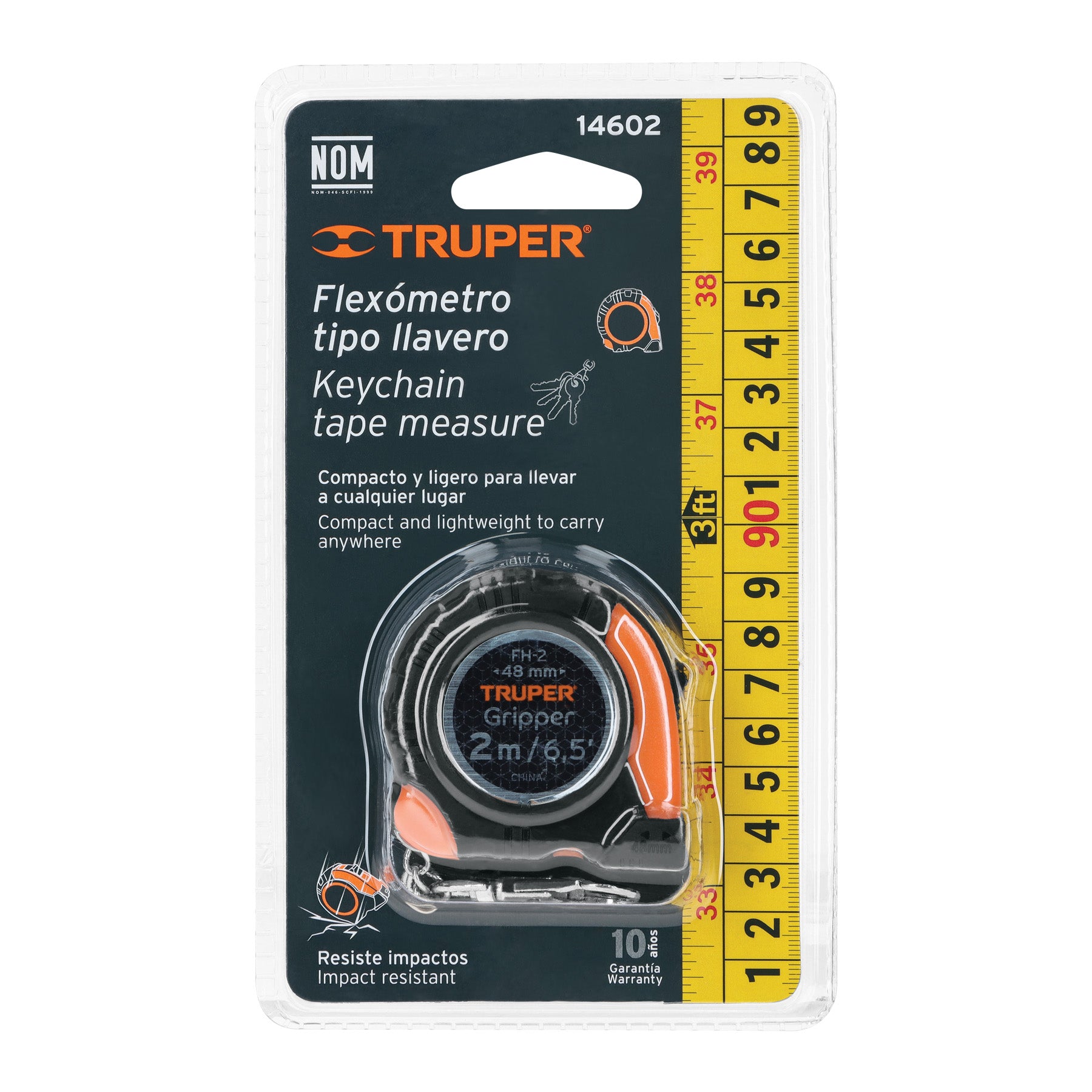 Cinta Métrica Gripper de 2 m tipo llavero cinta 13mm Truper - 14602