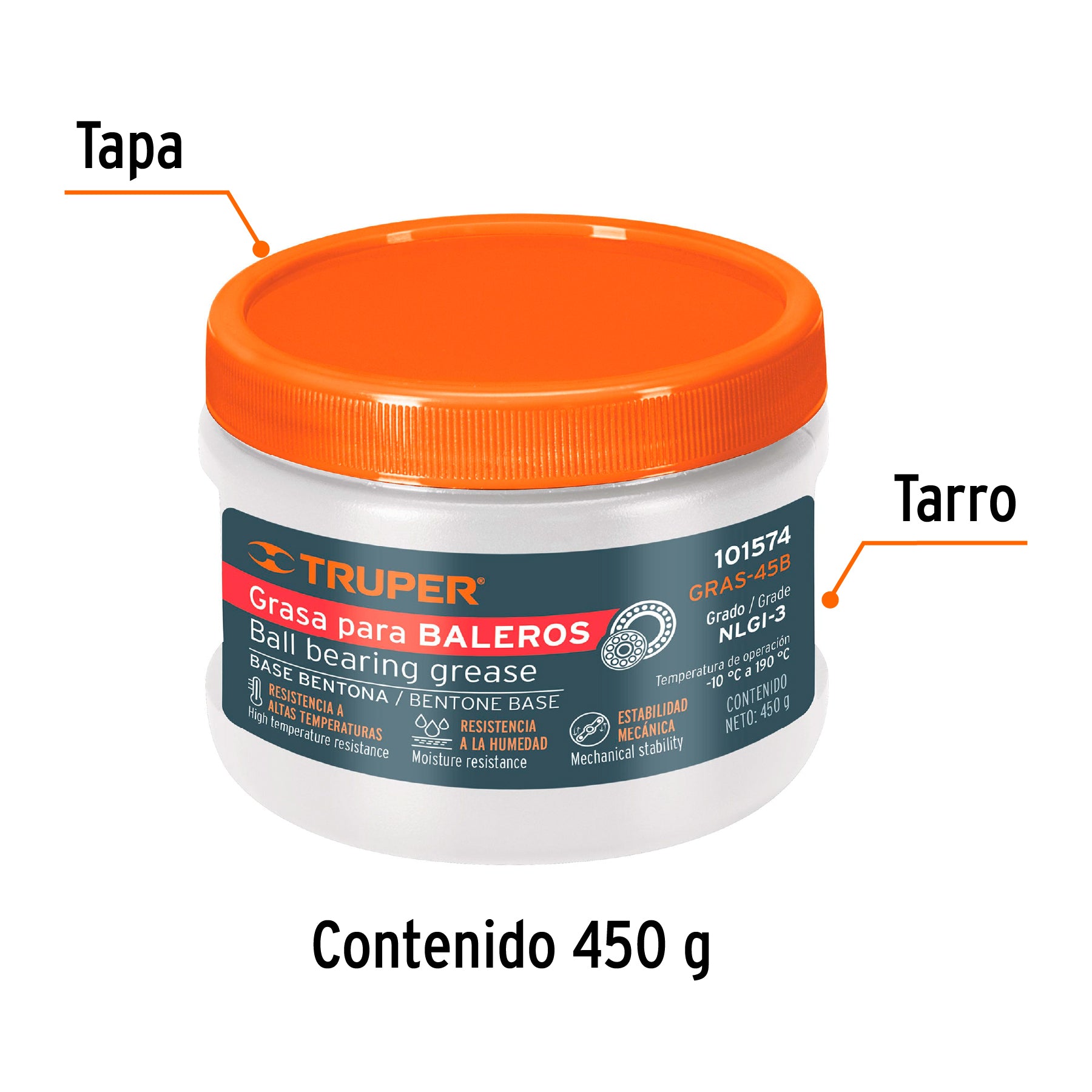 Grasa automotriz de bentona de 450 g, Truper - 101574