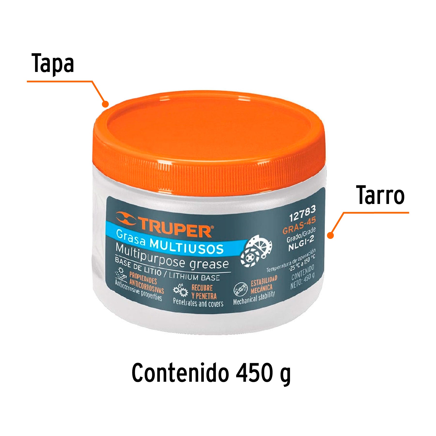 Grasa lubricante multiusos de litio de 450 g, Truper - 12783