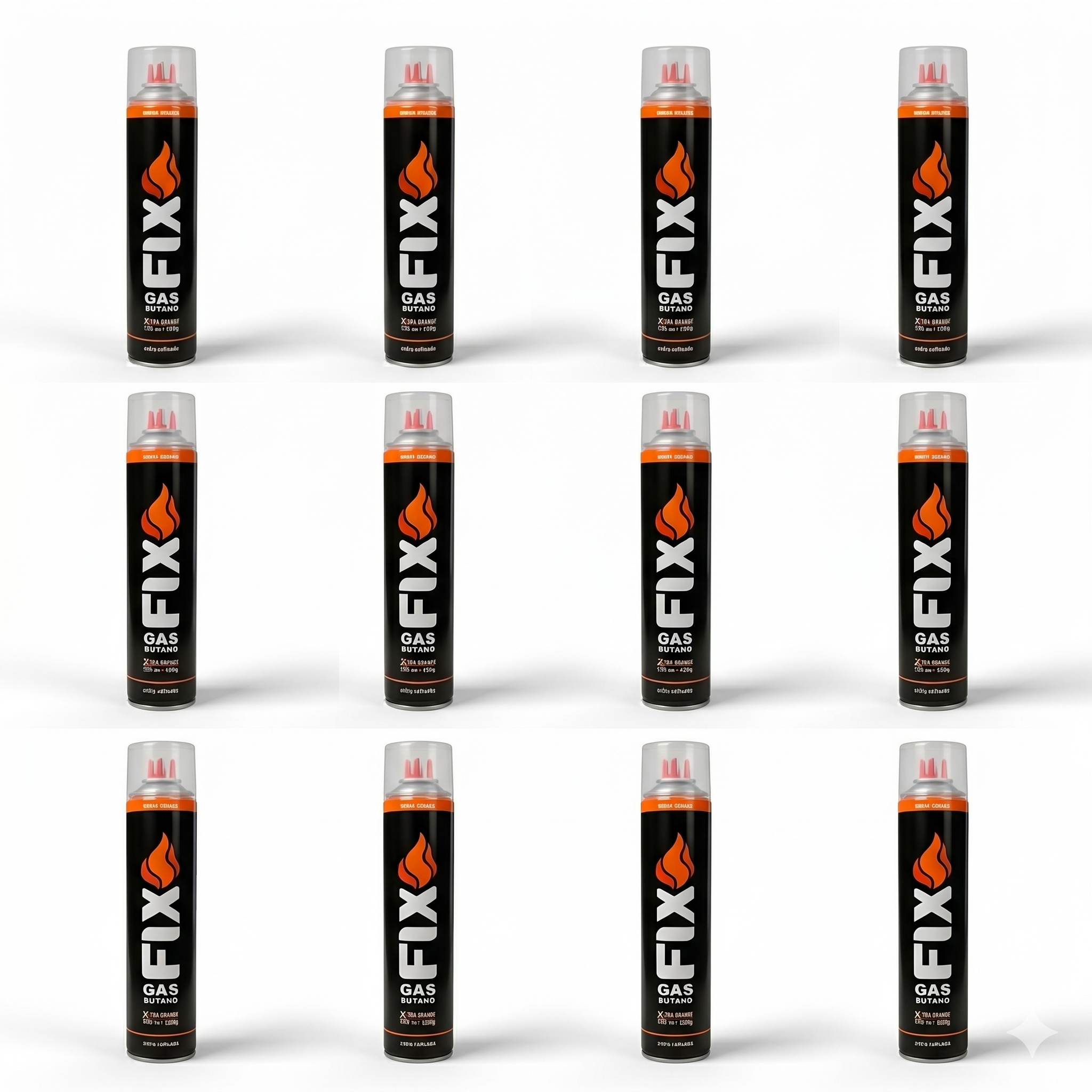 12x Gas Butano FIX Ultra Refinado Recarga Todo Tipo Encendedores sopletes 12EDI-500