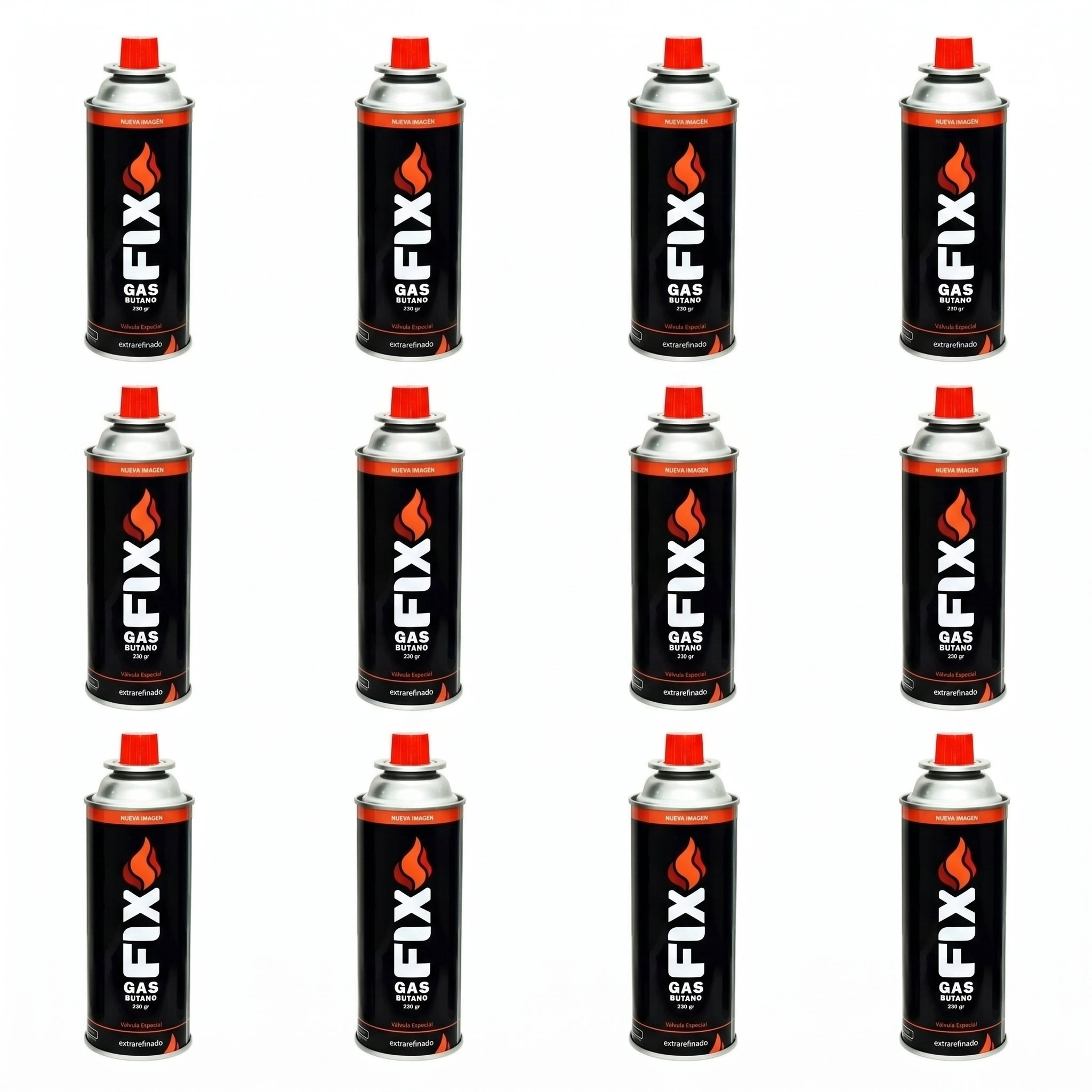 12x Gas Butano FIX Ultra Refinado valvula universal cocinillas flameadores EDI-41012