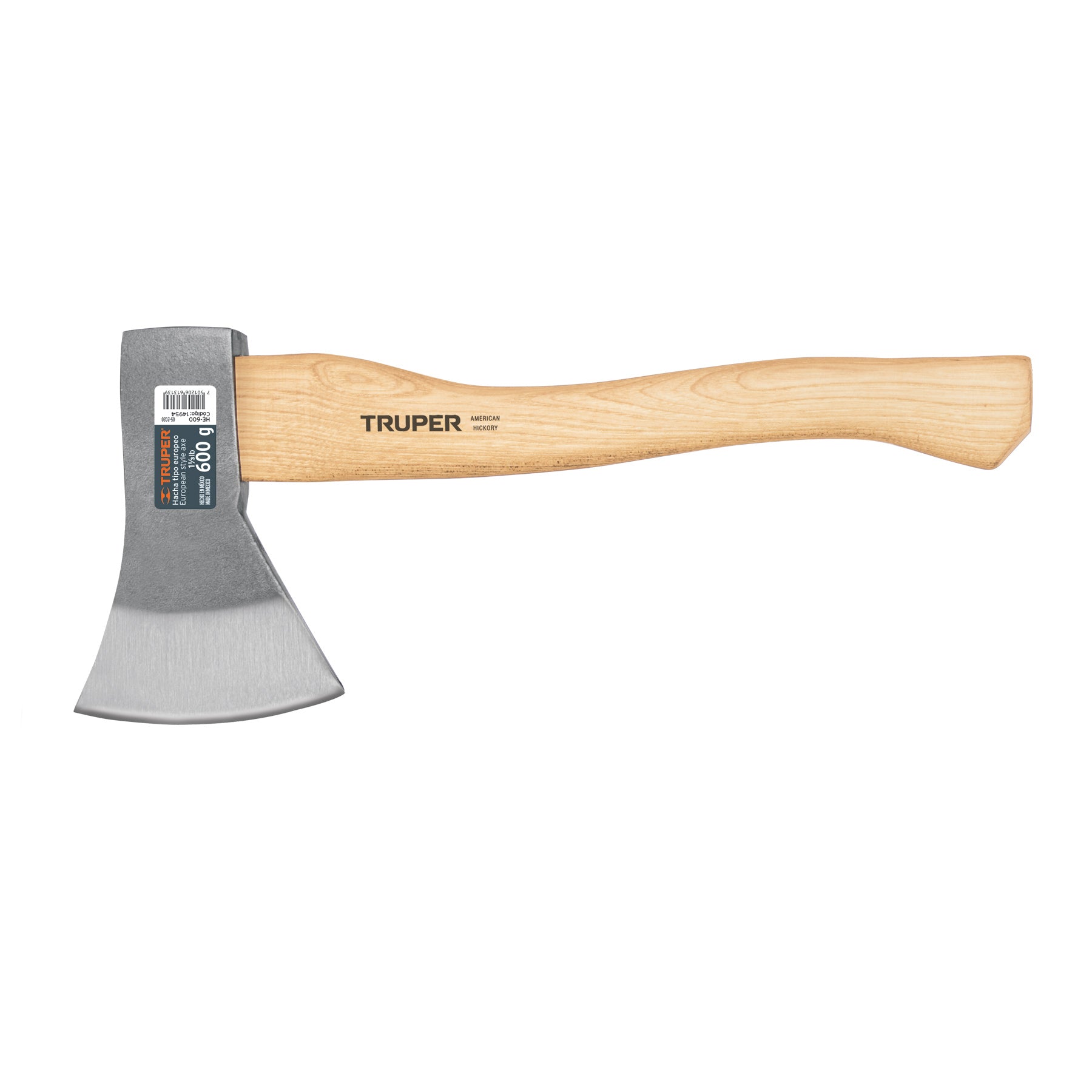 Hacha europea, 600 g, mango hickory 14", Truper - 14954