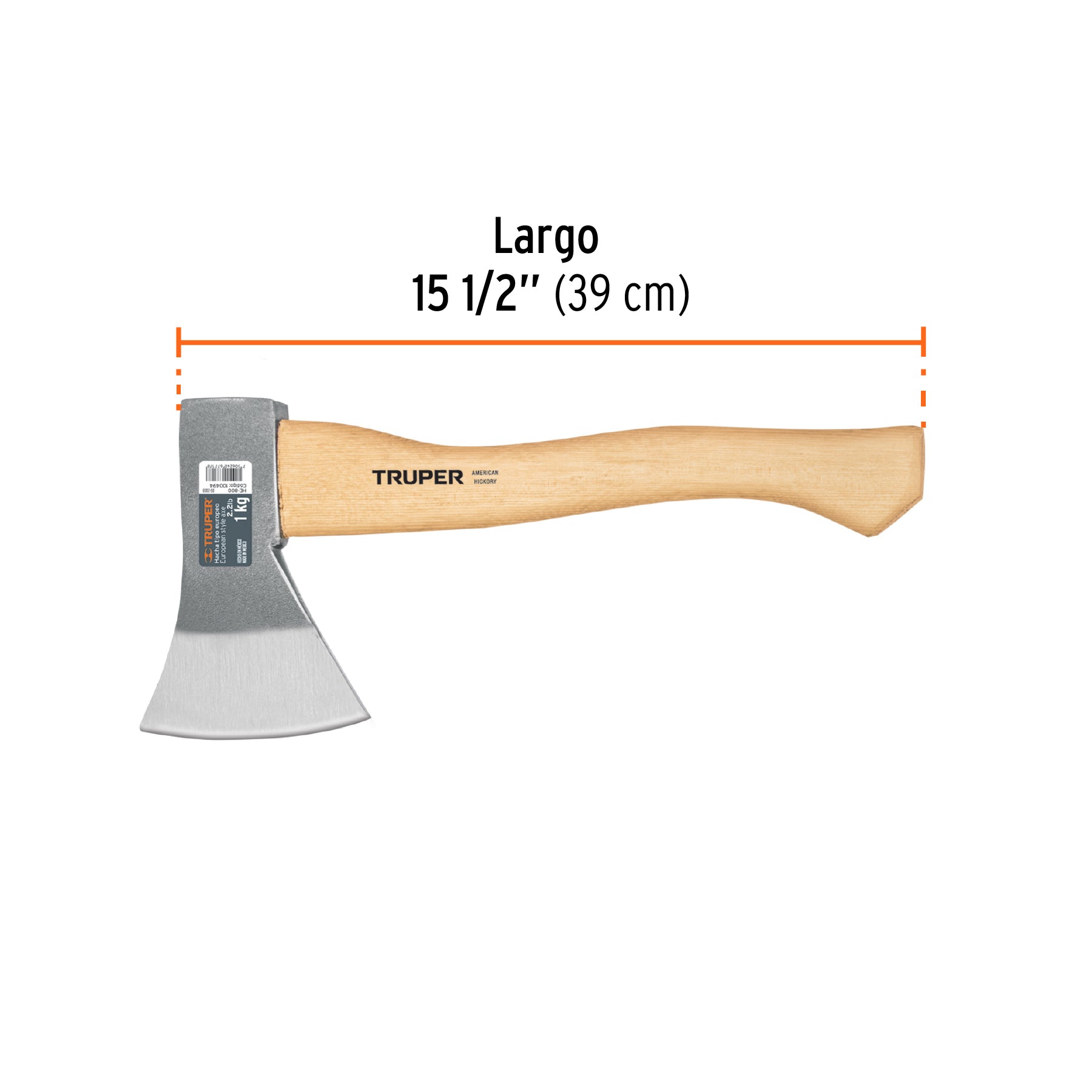 Hacha europea, 800 g, mango hickory 15", Truper - 100494