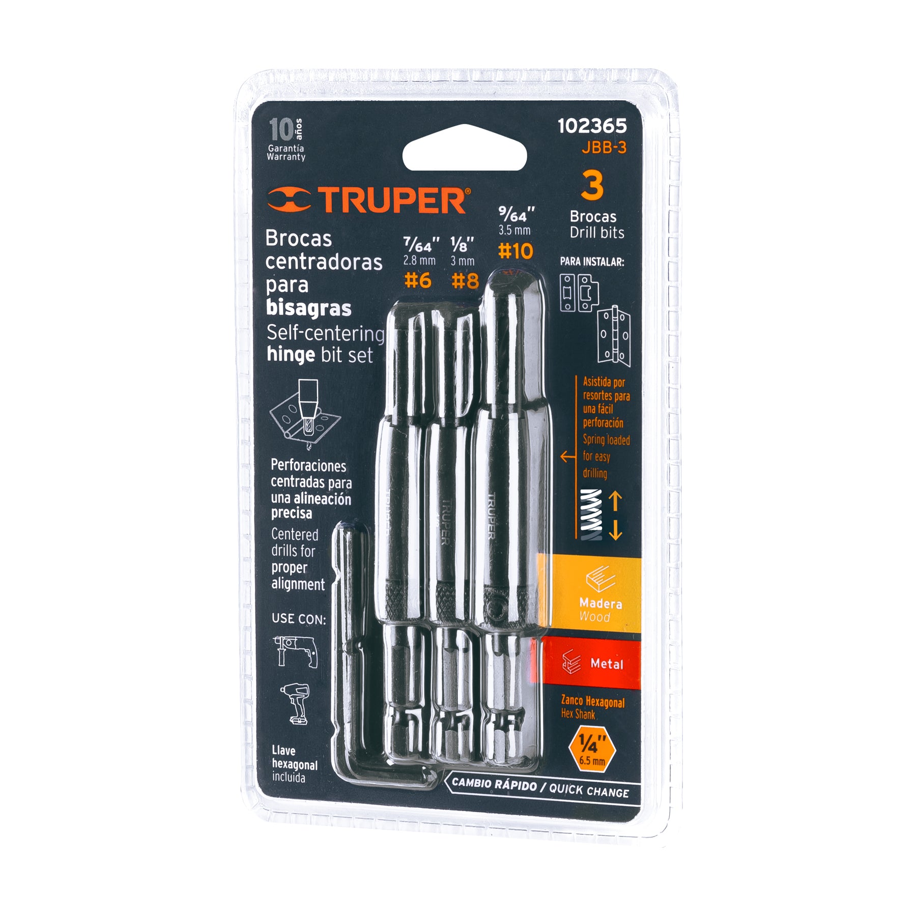 Juego de 3 brocas para bisagra, Truper - 102365