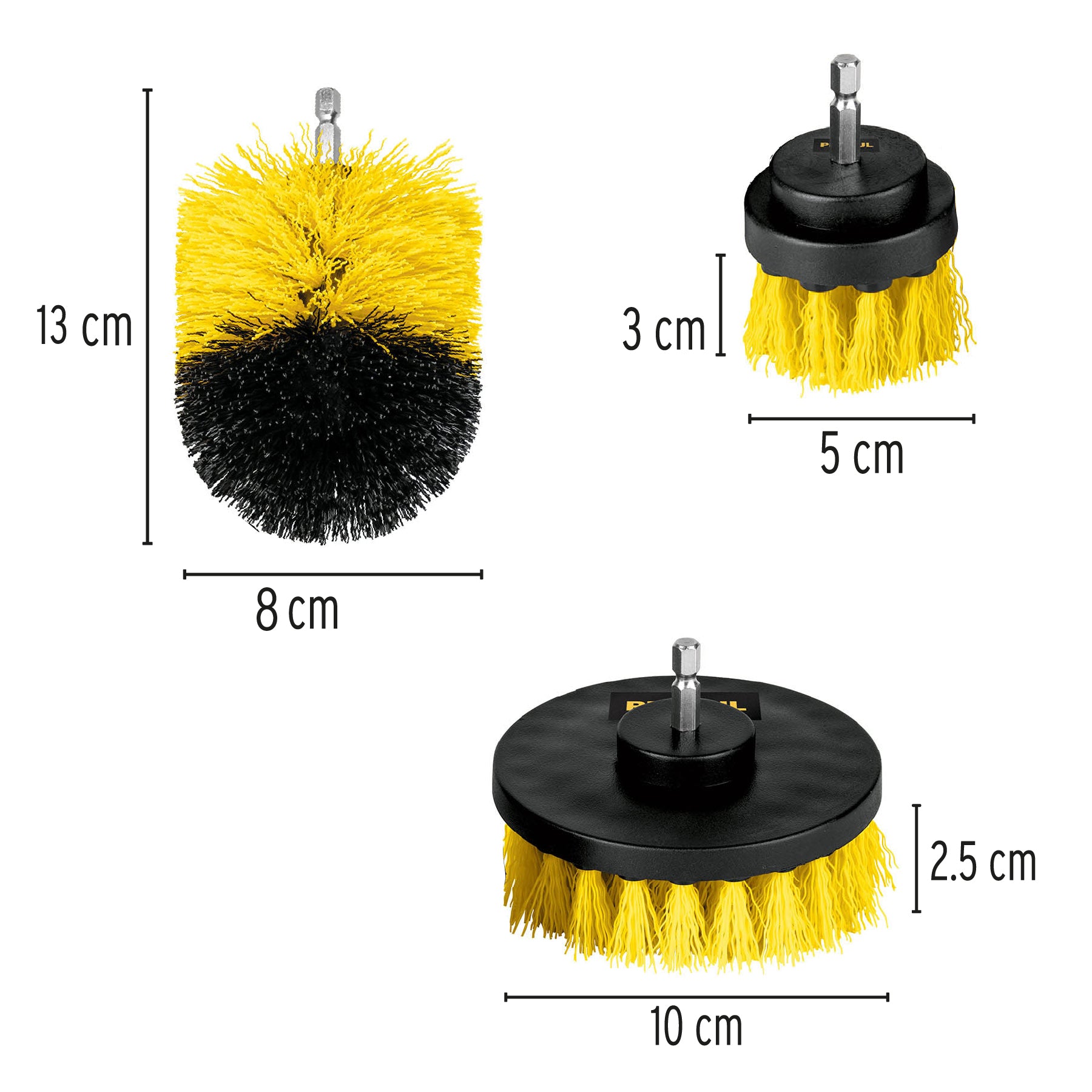 Juego de 3 cepillos multiusos para taladro, Pretul - 28152