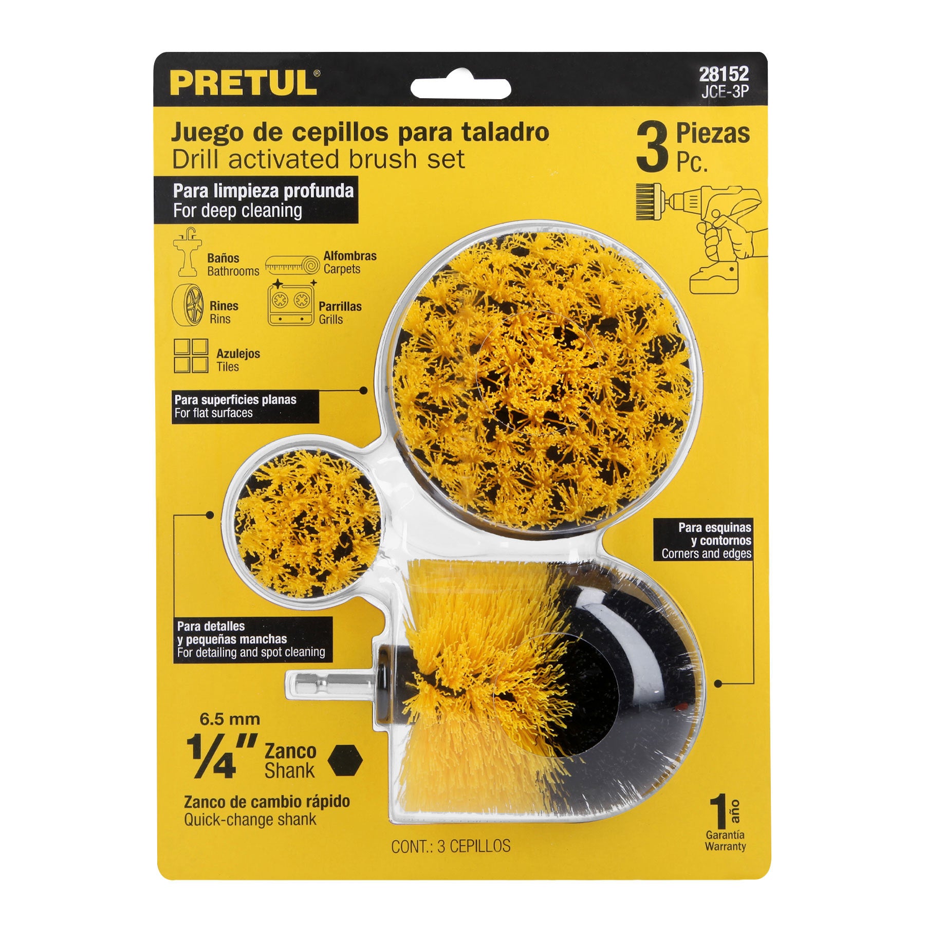 Juego de 3 cepillos multiusos para taladro, Pretul - 28152