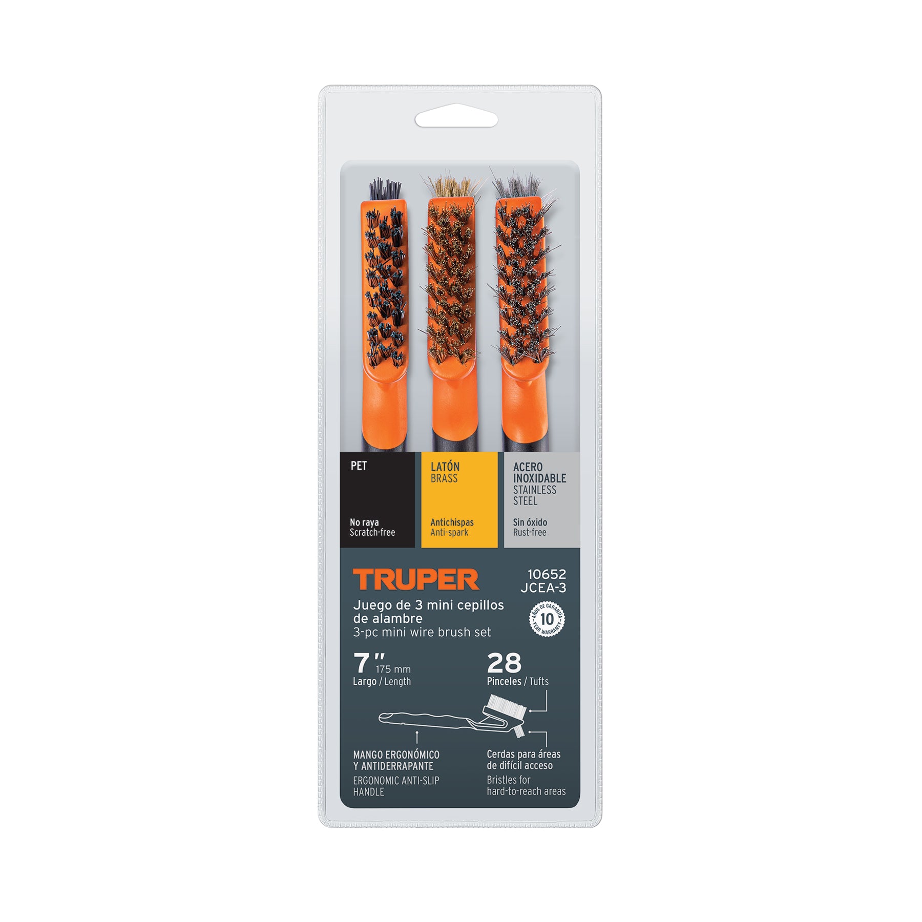 Juego de 3 mini cepillos de alambre 28 pinceles, Truper - 10652
