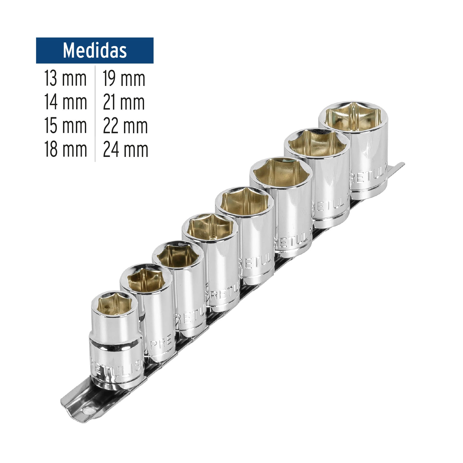 Juego de 8 dados cuadro 1/2" mm, Pretul - 21176