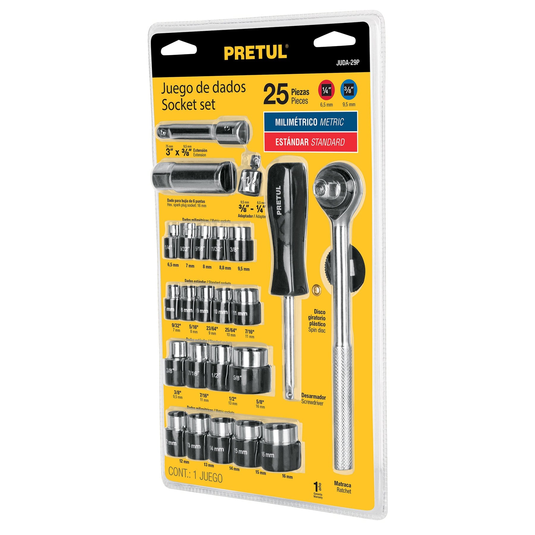 Juego De Dados Pretul 25 Pcs 1/4"- 3/8" - 23974