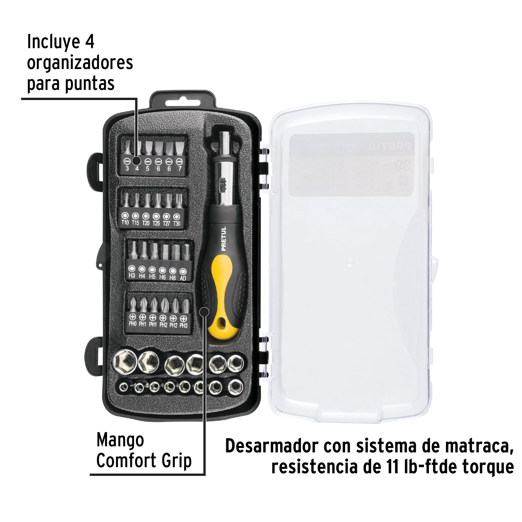 Juego de 39 herramientas 1/4" para mecánico, Pretul - 23971